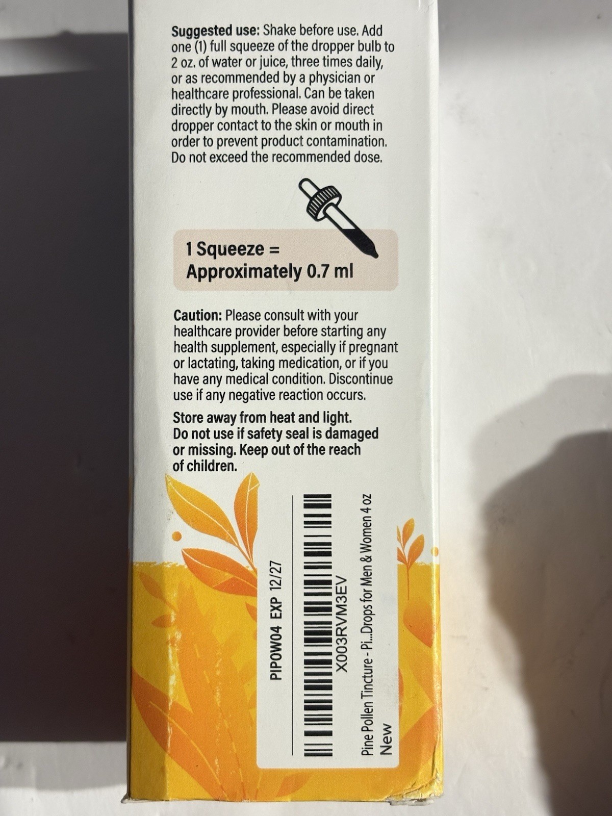 Wild Organic Pine Pollen Liquid Drops 4oz Alcohol Free Vegan 600mg Extract USA