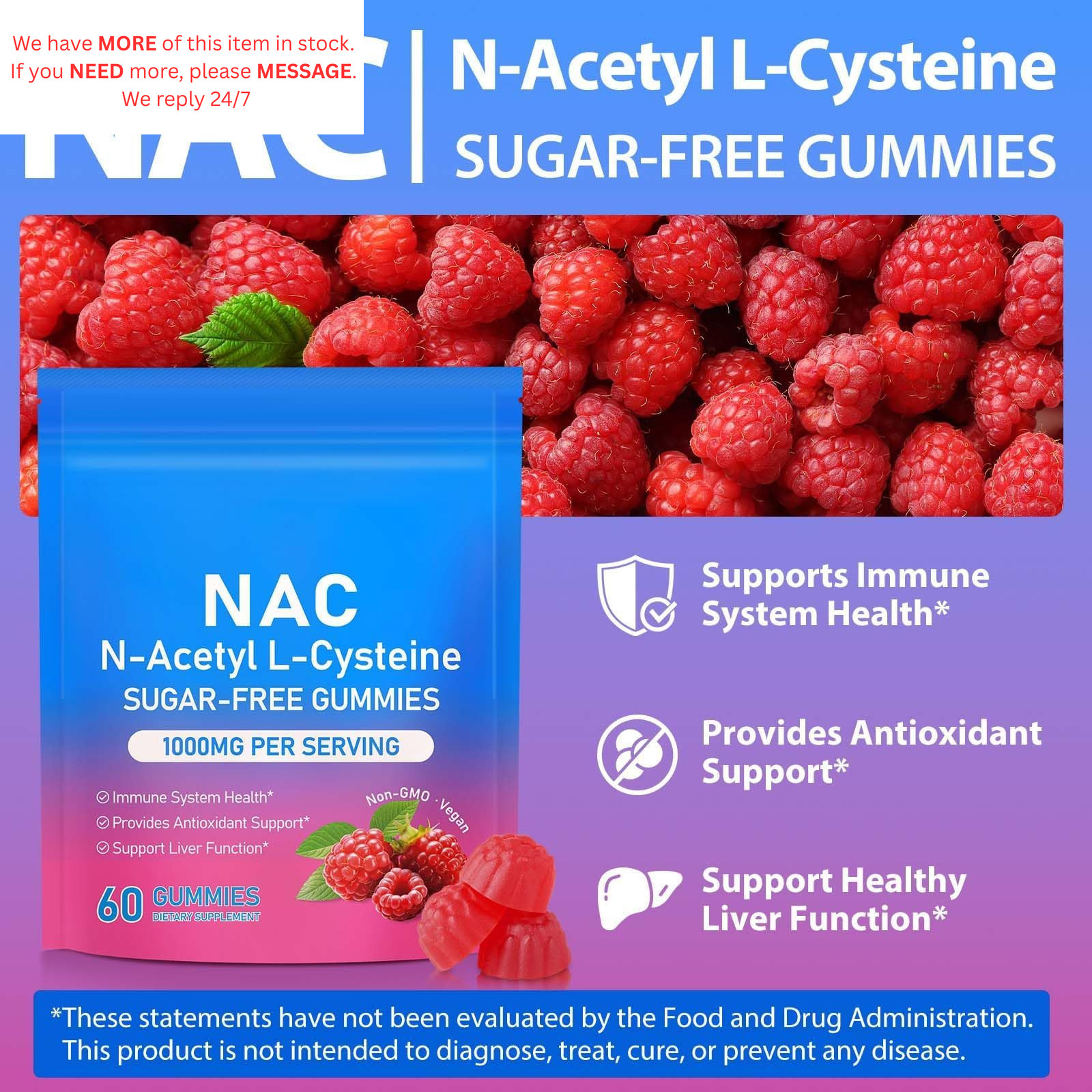 Nac Gummies 1000mg for Kids & Adults, 1 Count (Pack of 1)