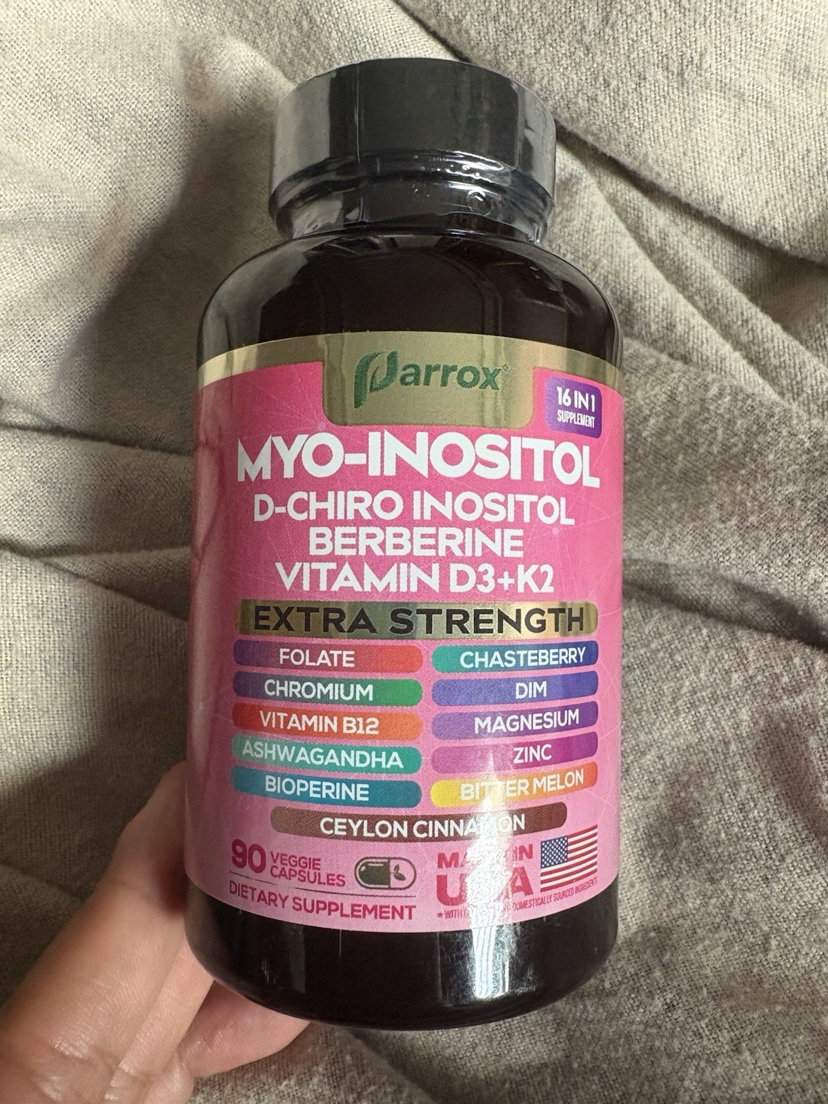 Parrox Myo-Inositol D-Chiro Inositol Berberine Vitamin D3 K2 90 Capsules