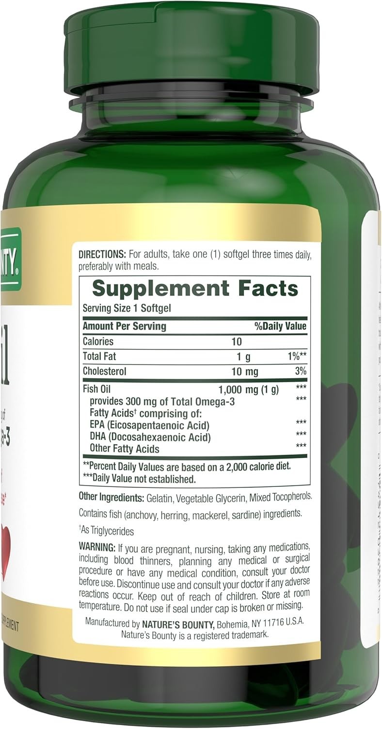 Fish Oil 1000mg 145 Ct – Nature’s Bounty Rapid Release Softgels for Heart Health