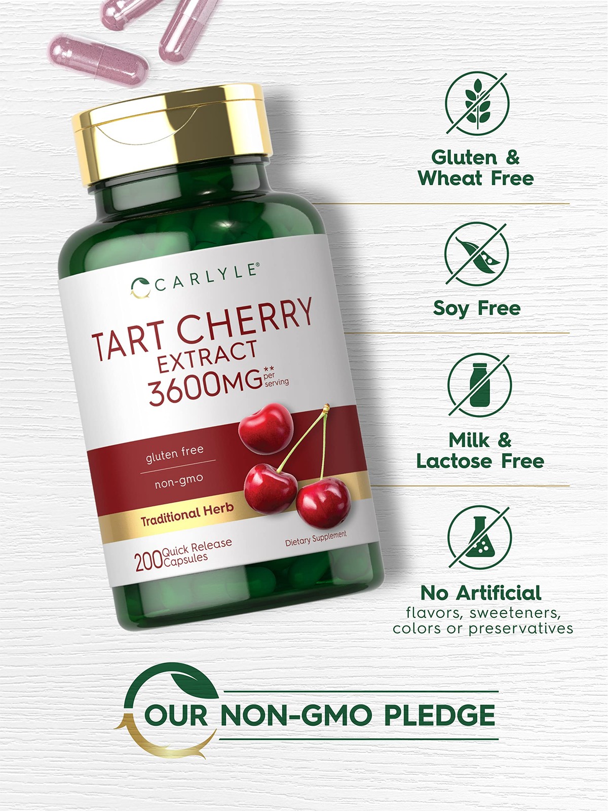 Carlyle Tart Cherry Extract Capsules | 200 Count | 200 (Pack of 1)