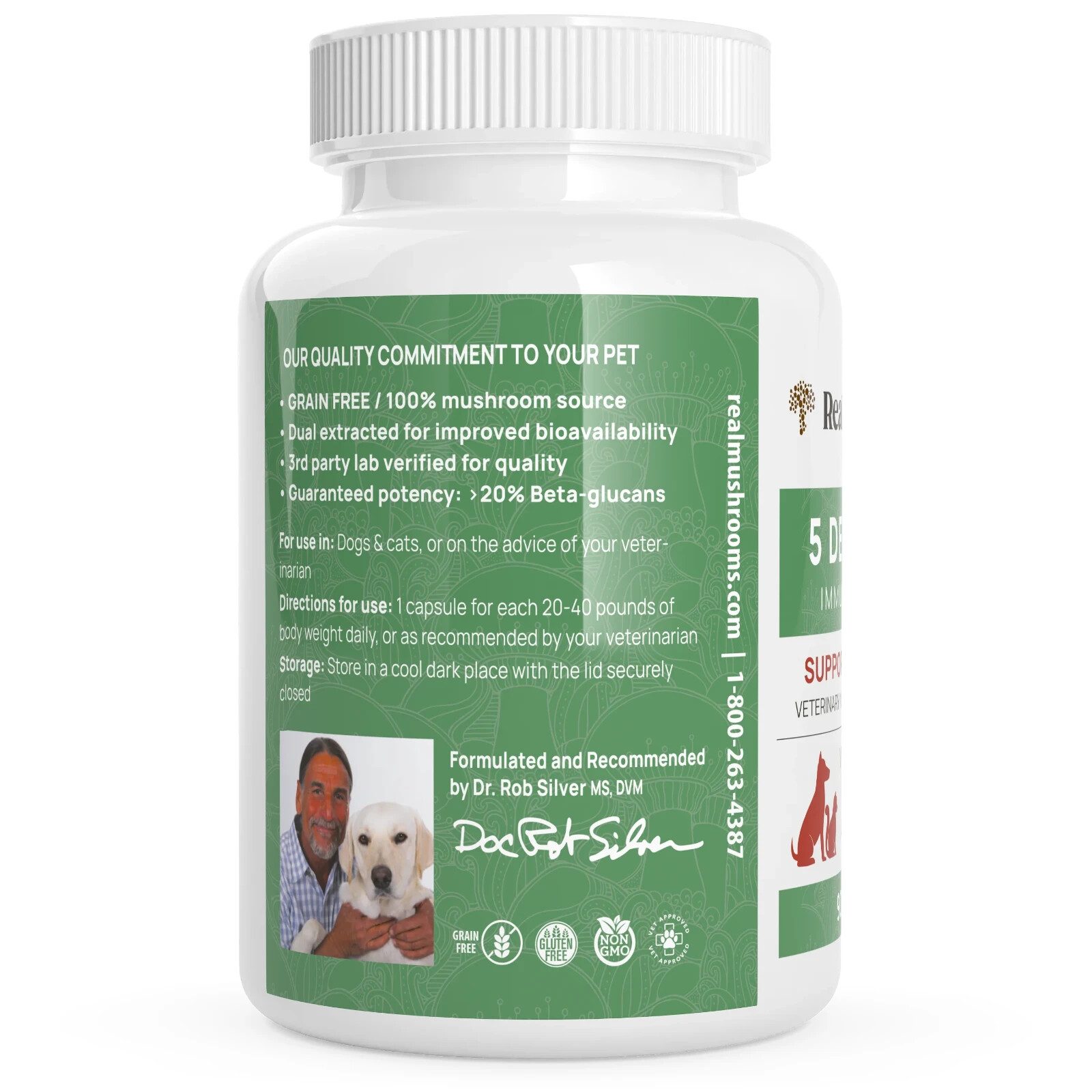 Real Mushrooms 5 Defenders Organic Mushroom Blend Capsules for Pets 90 Chews NEW