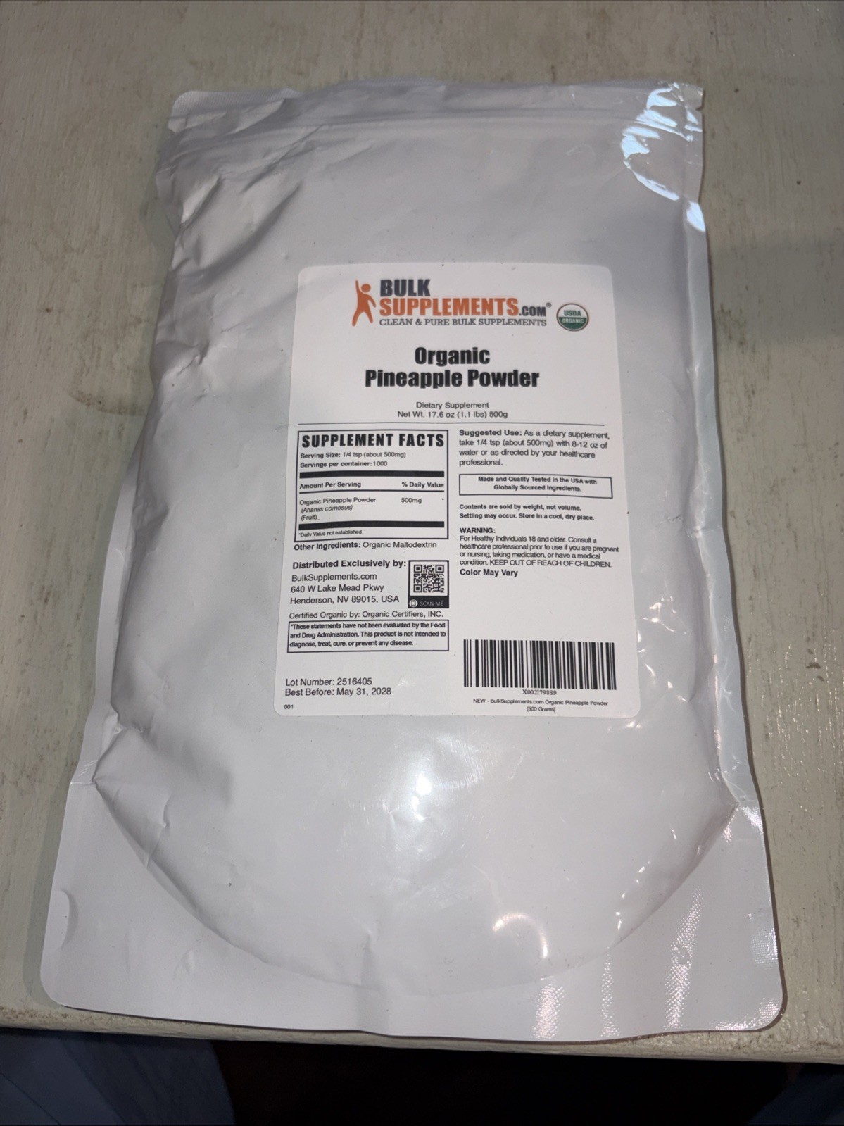 BulkSupplements Organic Pineapple Powder – 500mg per Serving