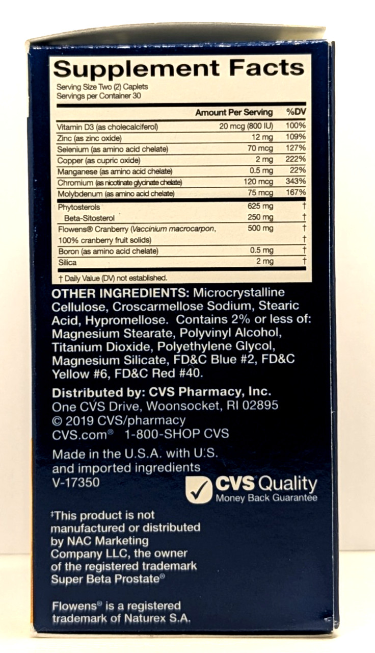 CVS Prostate Max+ 60 Caplets Beta-Sitosterol & Vitamin D3 EXP 07/26