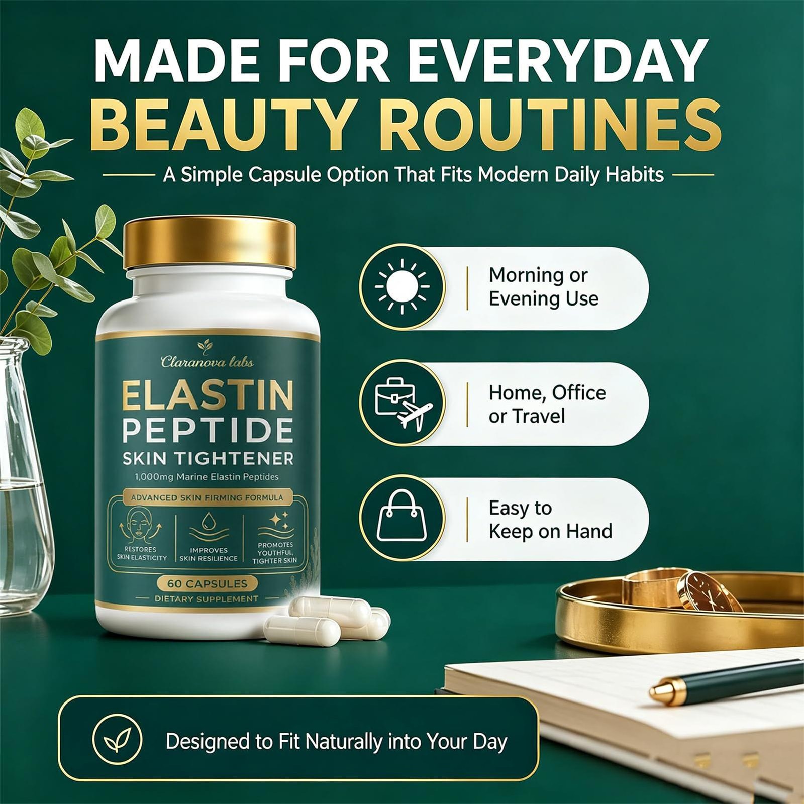 2 X Claranova Labs Marine Elastin Peptides, Skin Tightening Formula 60 Capsules
