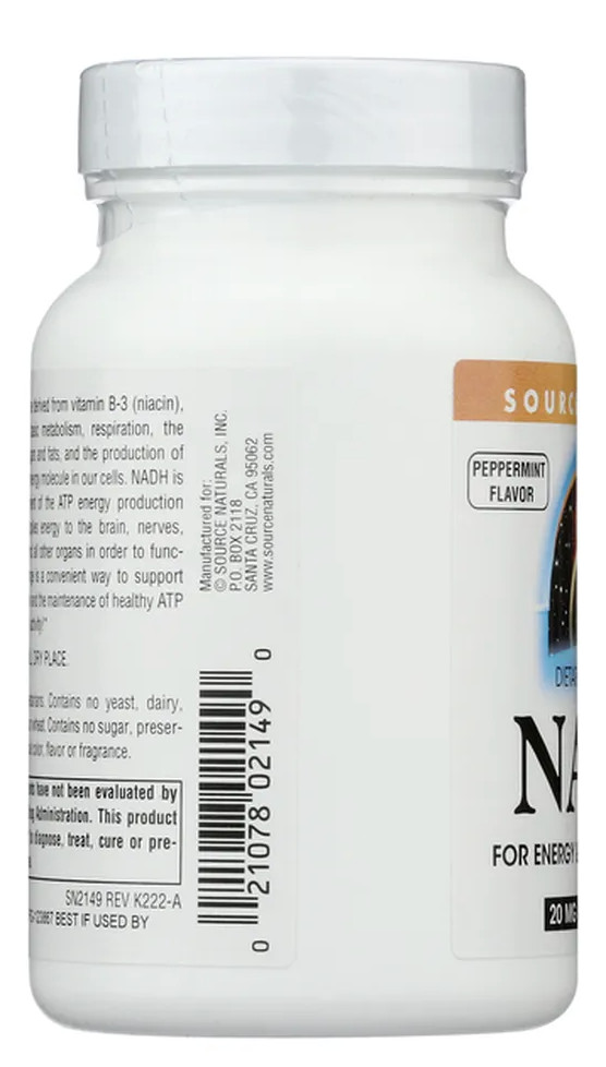 Source Naturals NADH 10 mg 20 Lozenges Peppermint for Energy & Mental Alertness