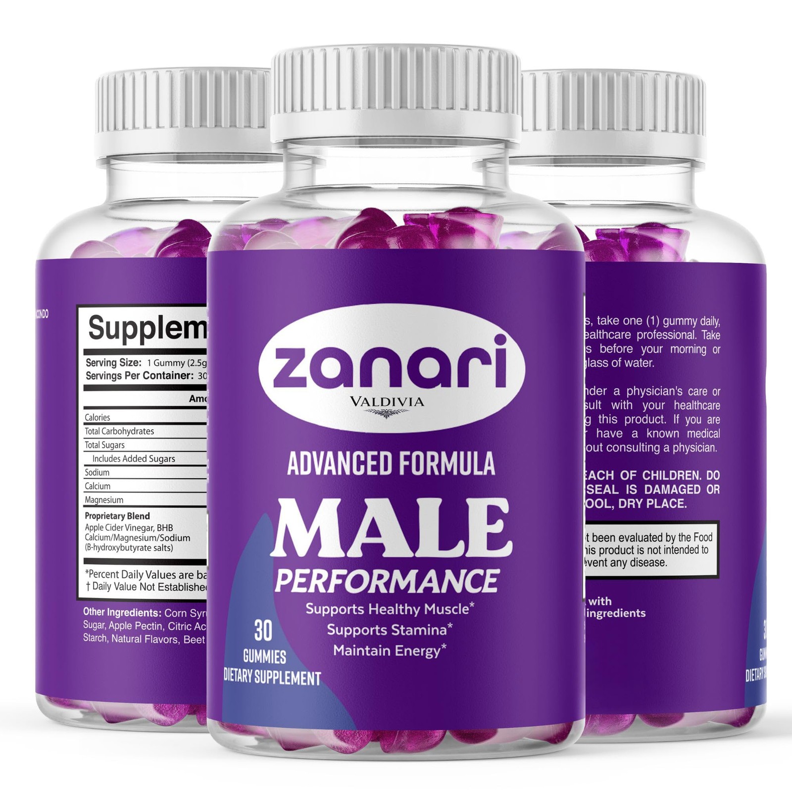 Zanari Men Daily Wellness Gummies Energy Vitality Support 1 Pack 30Gt