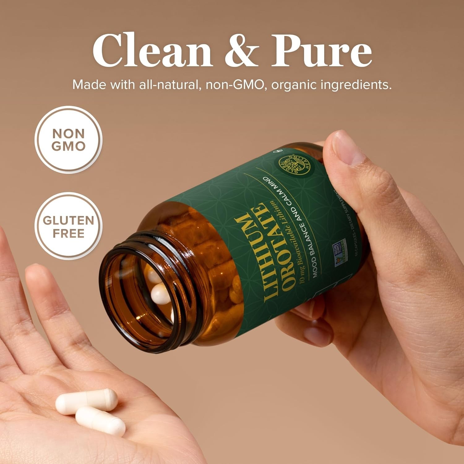 Global Healing Lithium Orotate 10mg Non-GMO Gluten Free Vegan Friendly 60 Caps