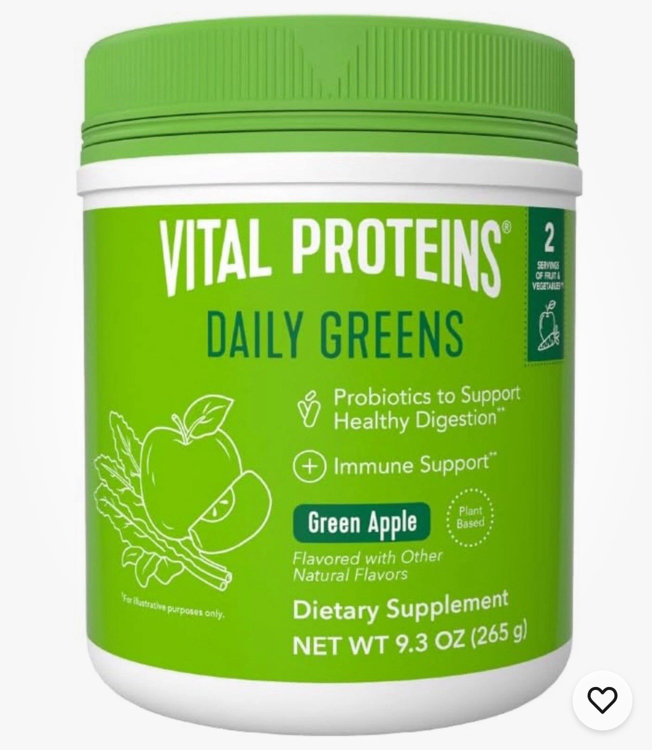 Vital Proteins Daily Greens Powder Green Apple Probiotic Digestive Immune 9.3 oz