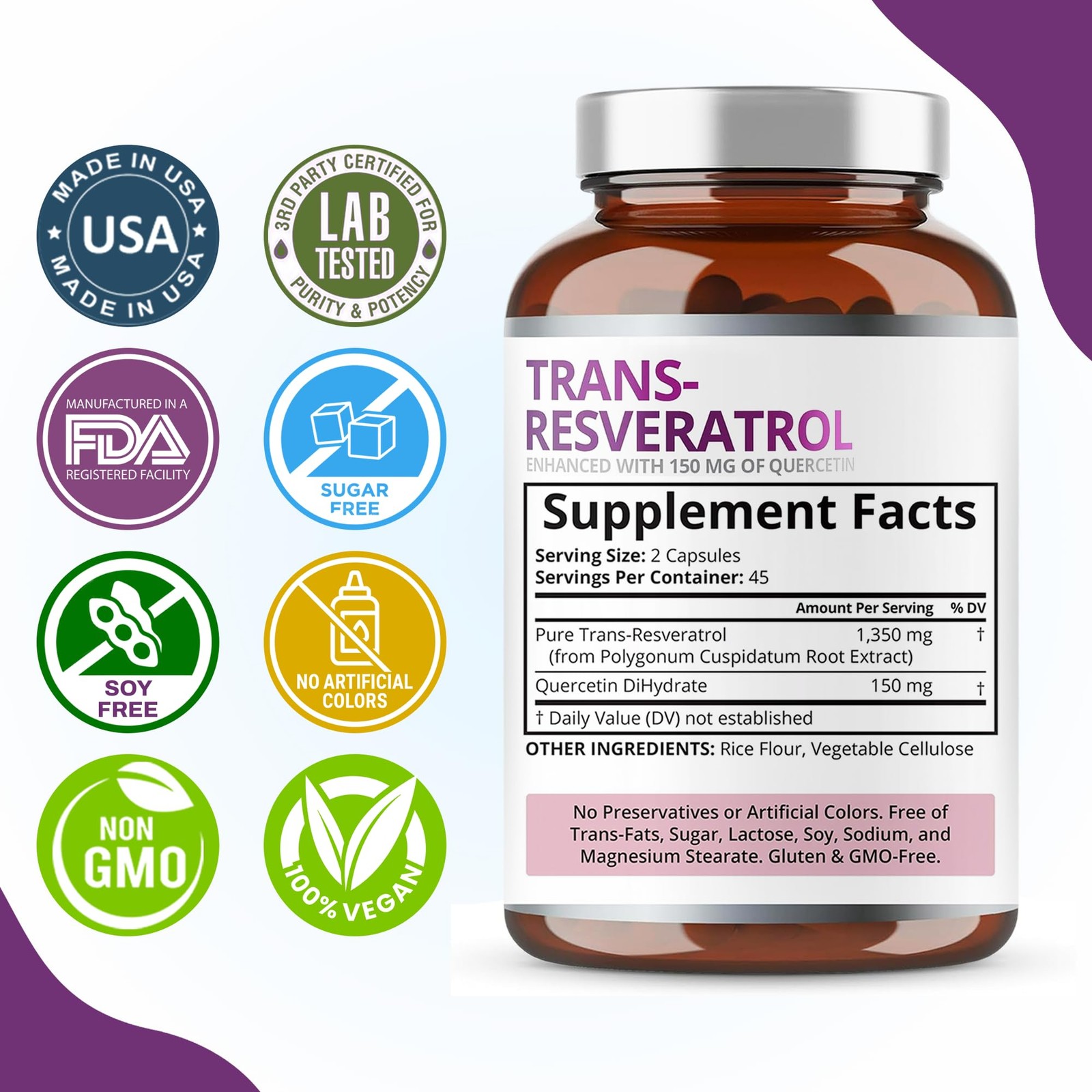 Purity Labs Pure Organic Trans Resveratrol Supplement 90 Count (Pack of 1)