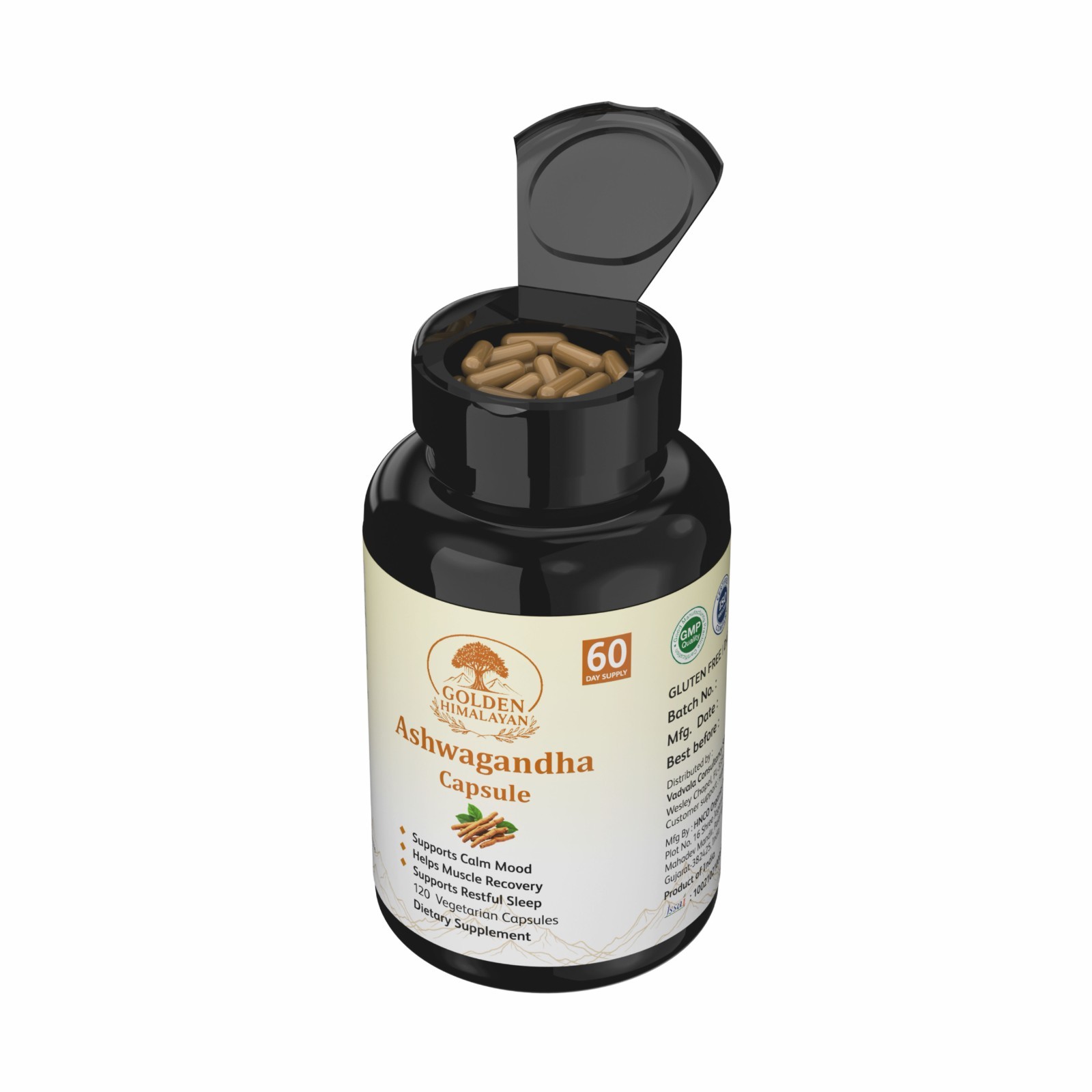 Golden Himalayan Ashwagandha Capsules: 120 count 700 mg vegetarian capsules