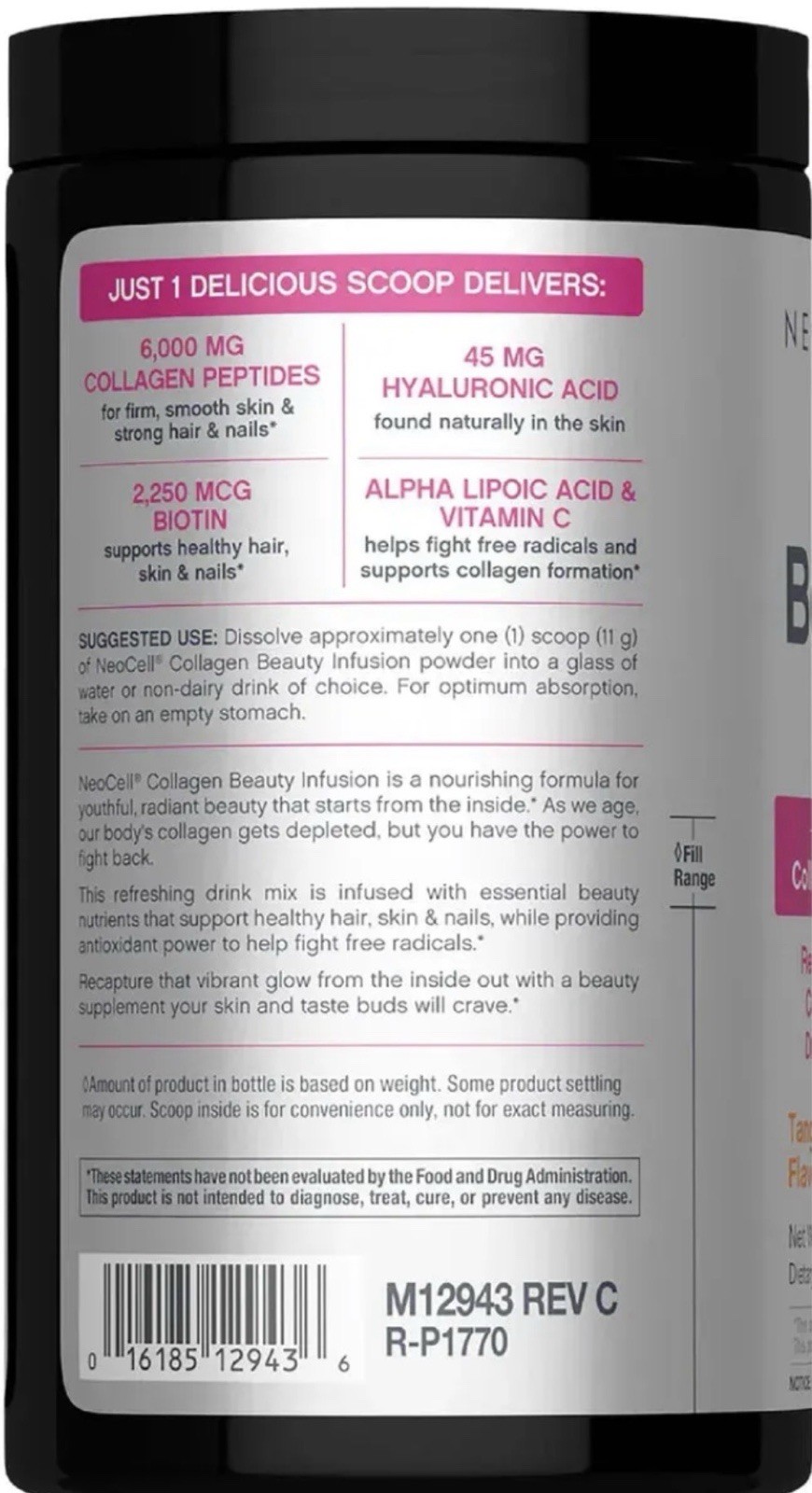 NeoCell Collagen Beauty Infusion Tangerine Twist Biotin Hyaluronic Acid 11.6oz