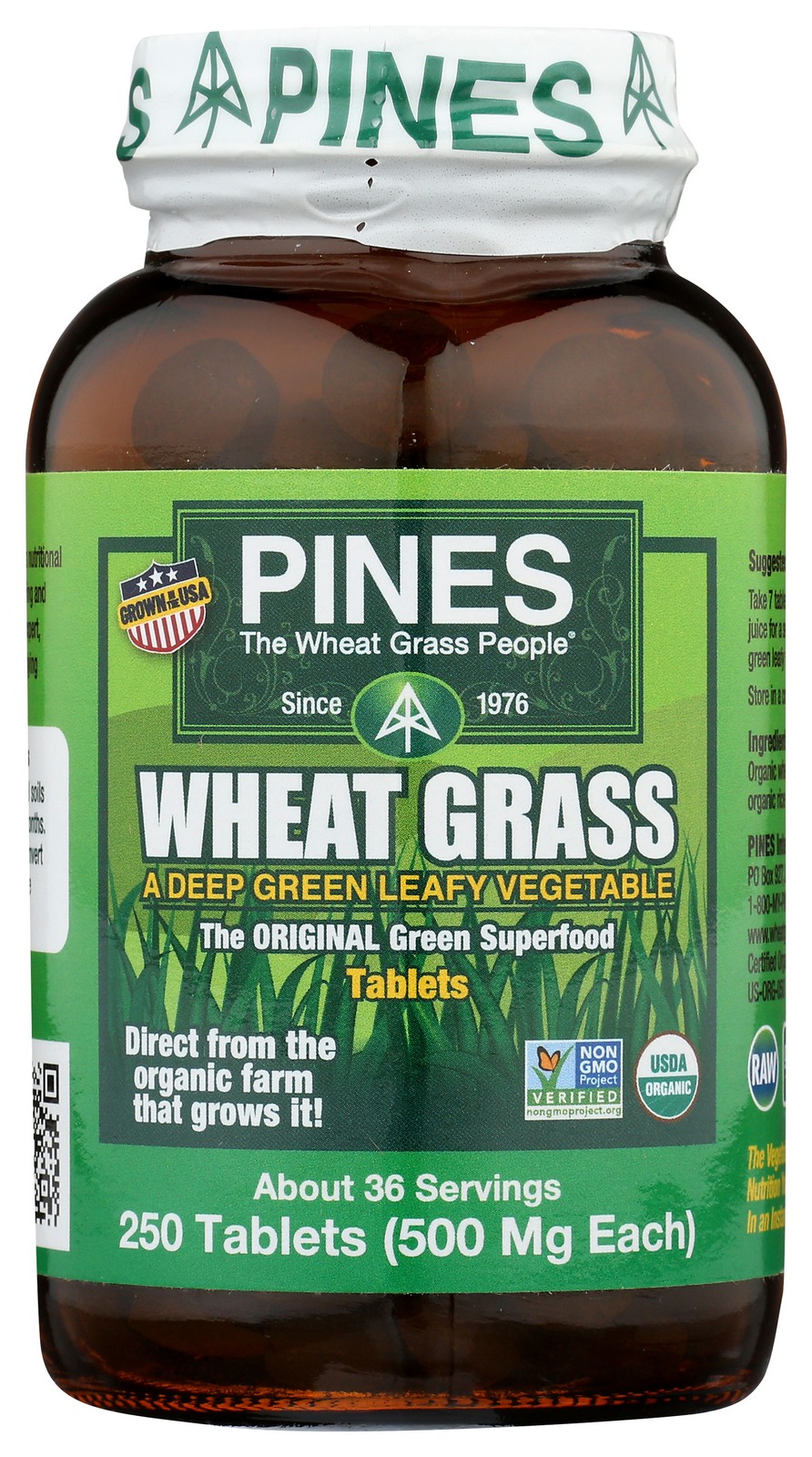 Organic Wheat Grass 500Mg Tablets By Pines 250 Count 1 Pack