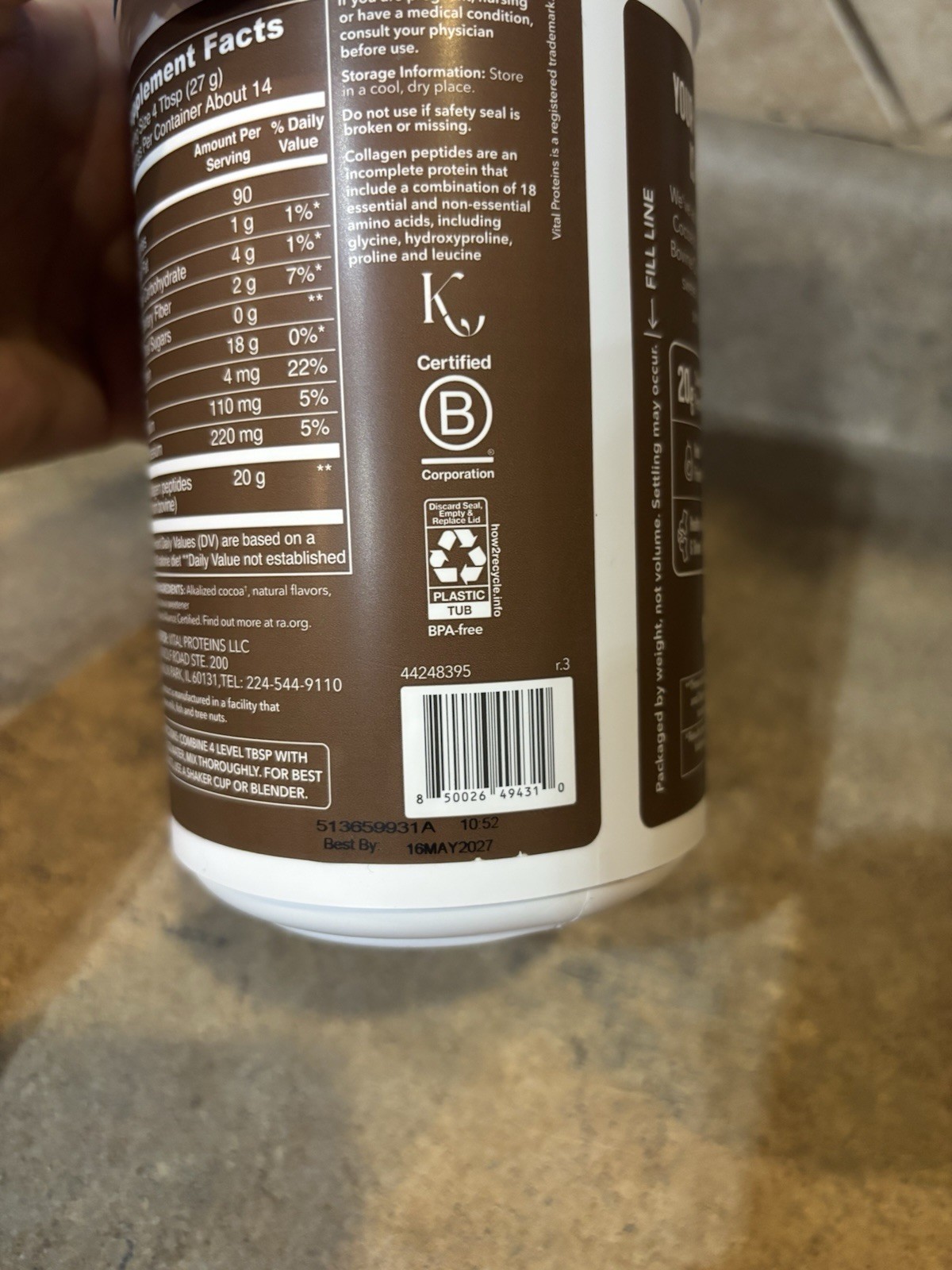 Vital Proteins Collagen Peptides Chocolate Flavor Dietary Supplement – 13.5oz