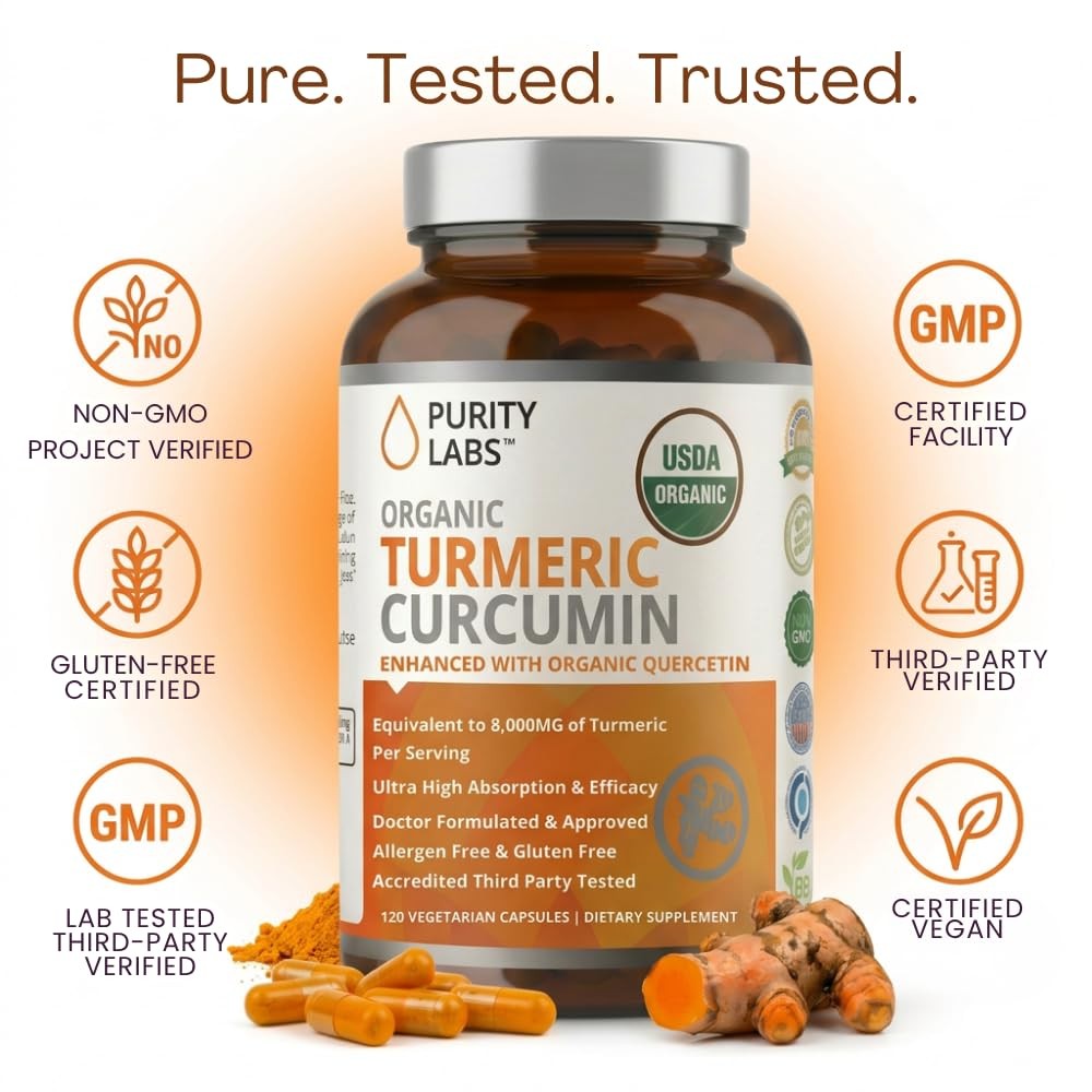 Organic Turmeric Curcumin Capsules with Black Pepper & 120 count (Pack of 1)