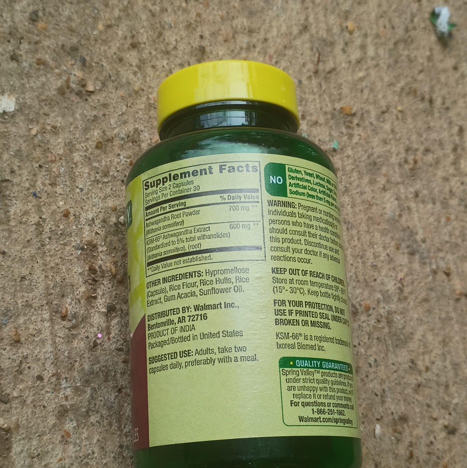 Spring Valley Extra Strength Ashwagandha 1300mg 60 Capsules Non-GMO Vegetarian