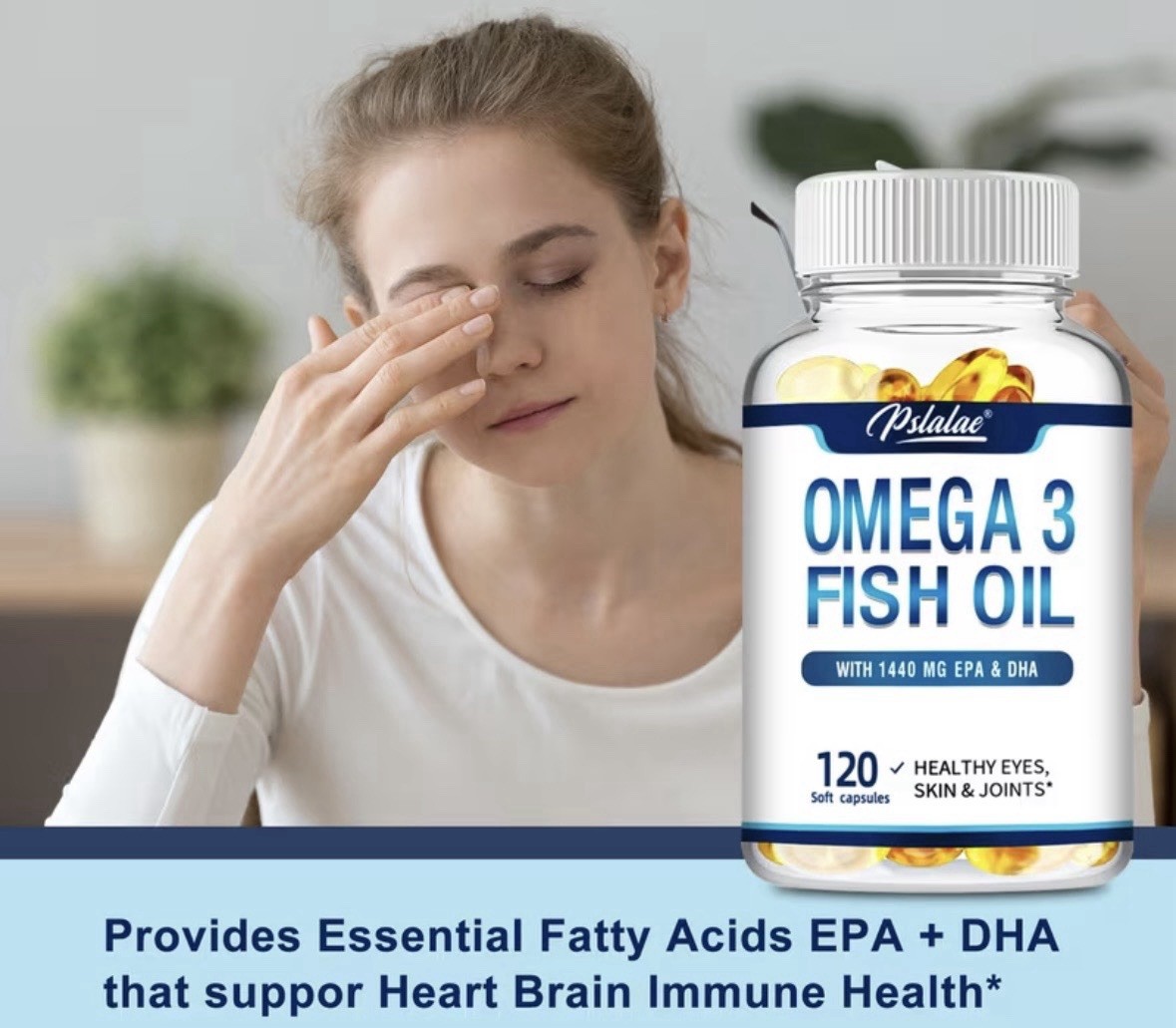Pslalae Omega-3 Fish Oil Softgels 120 Count with EPA & DHA Eye Skin Joint