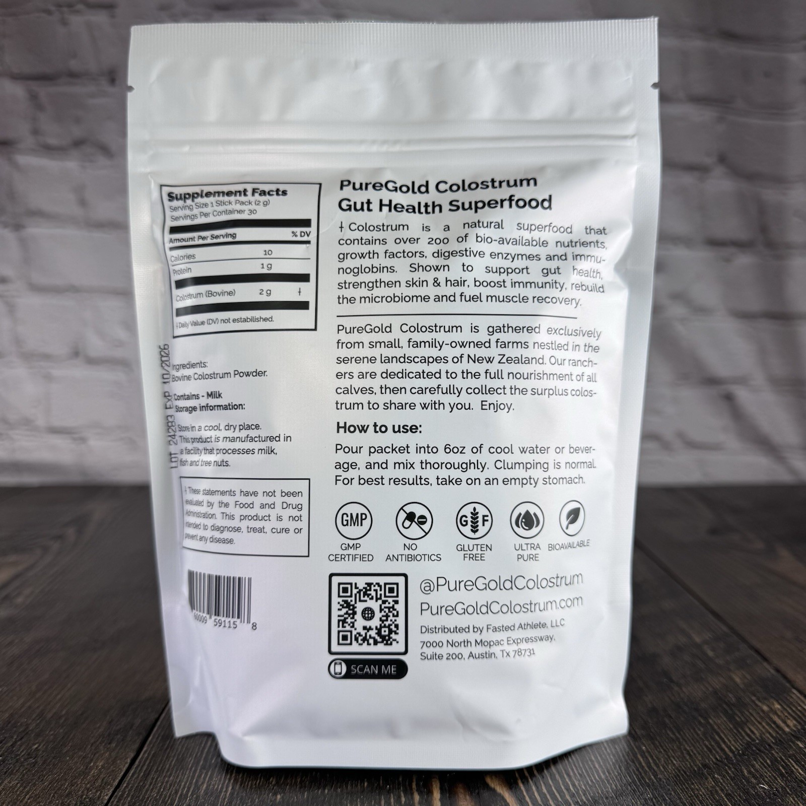 Fasted Athlete PureGold Colostrum Grass-Fed Powder 30 Packets Gut Skin Hair