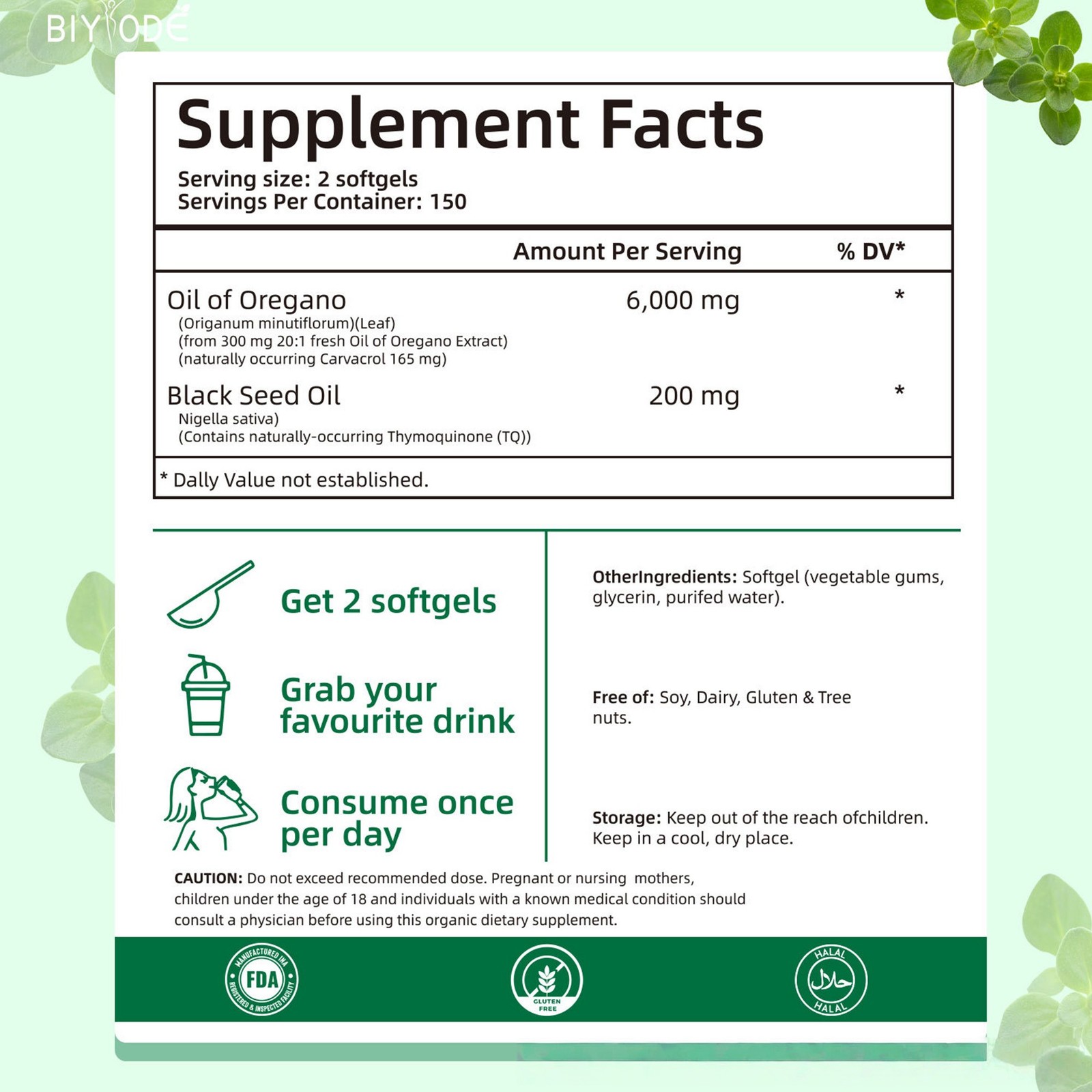 Oil of Oregano Softgels w/Black Seed –6000mg High Potency –900 Count (Pack of 3)