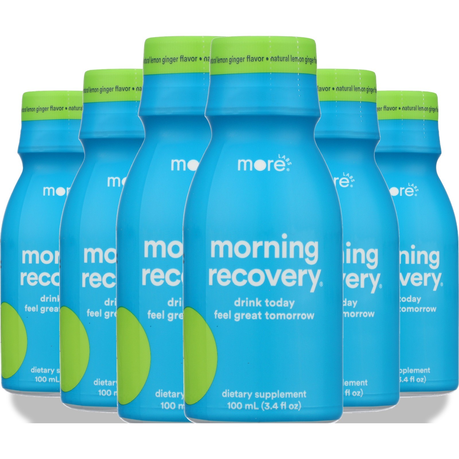 Morning Recovery Dietary Supplement By More Labs Lemon Ginger 3.4 Oz 6 Pack