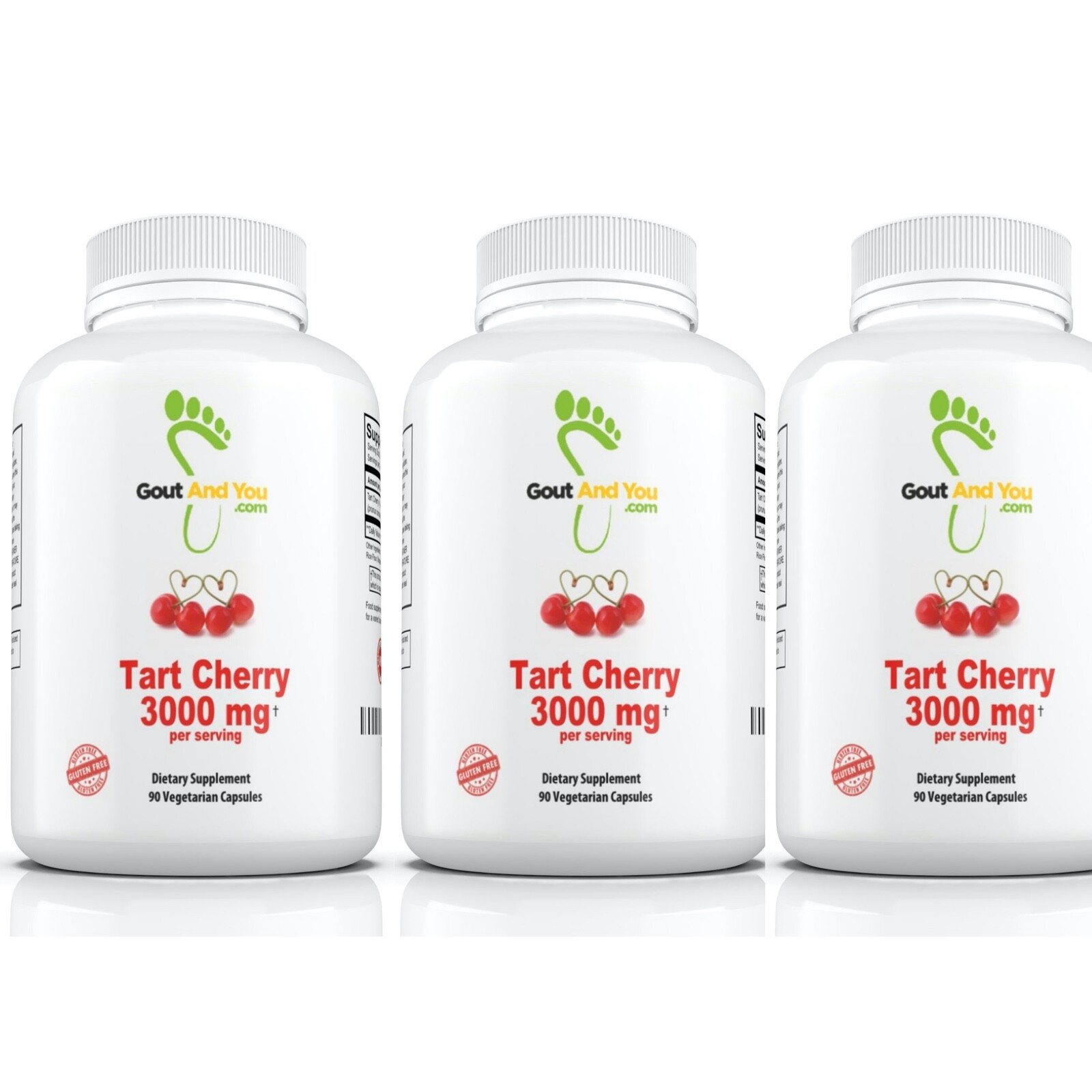 3 Bottles Tart Cherry Extract by GoutandYou.com – 3000 mg – Gluten Free – Vegan