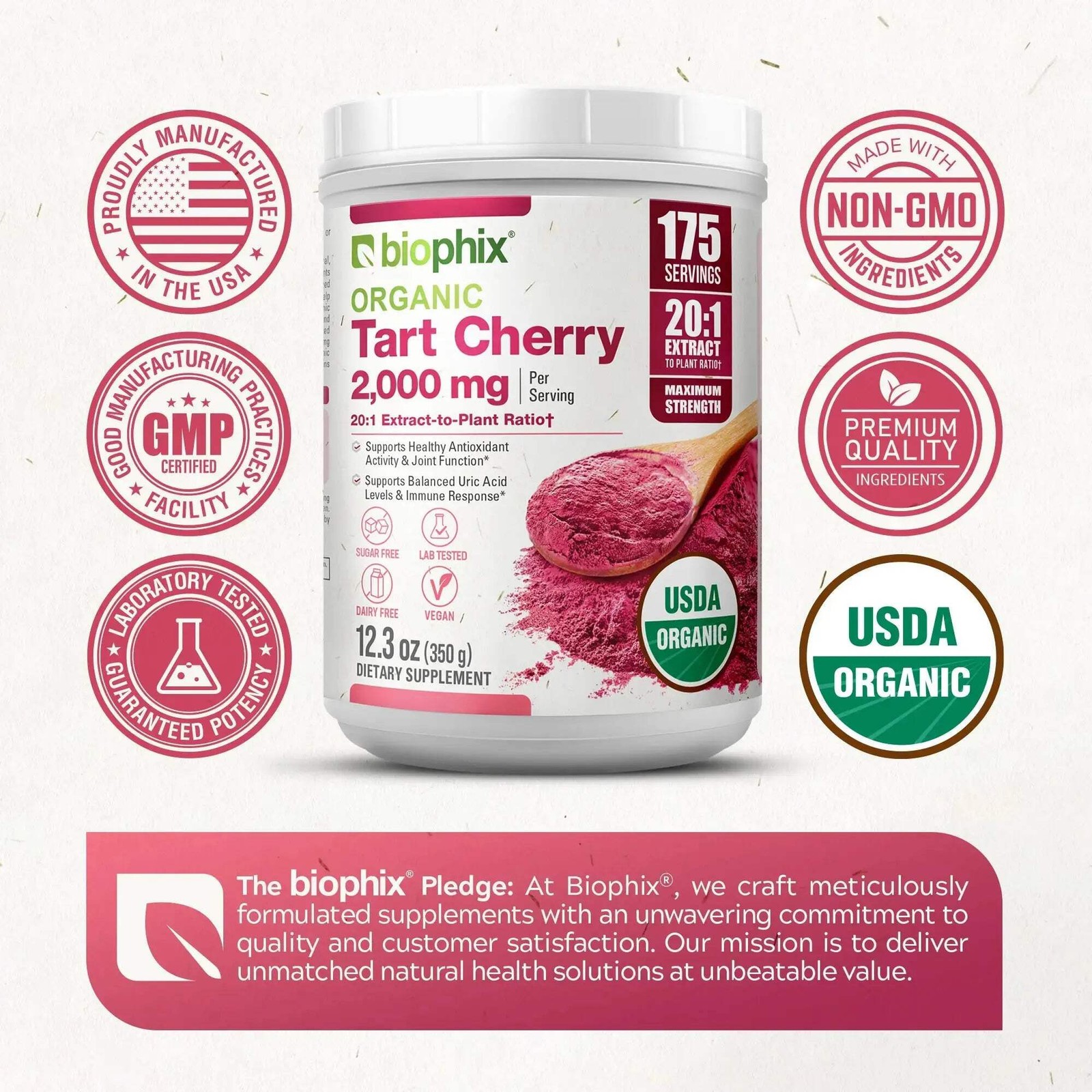 biophix Tart Cherry USDA Organic Powder 20:1 Extract 12.3 oz 350 g
