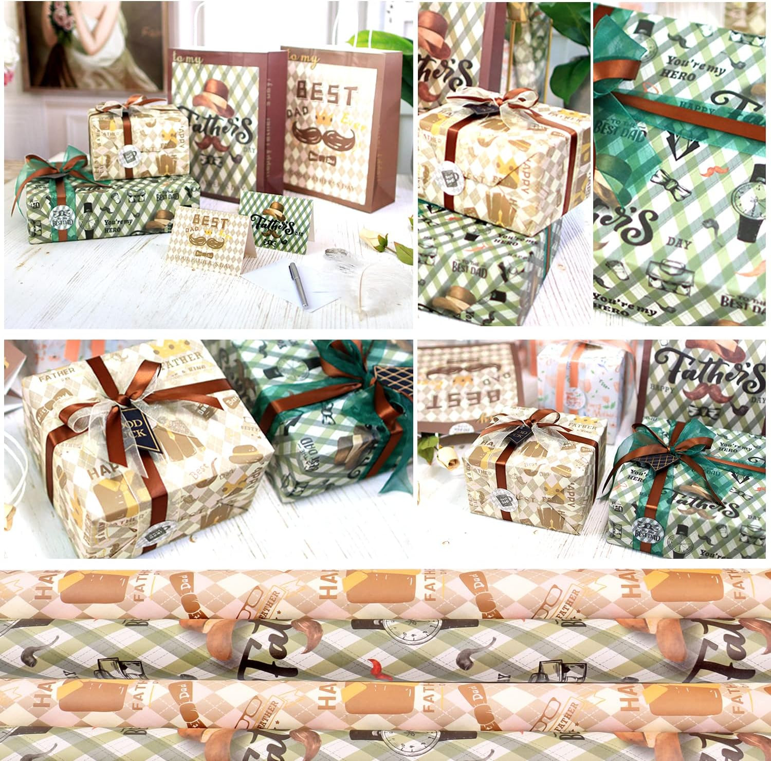 Father’S Day Wrapping Paper, 6 Sheets Gift Wrapping Paper for Men Dad, Kraft Wra