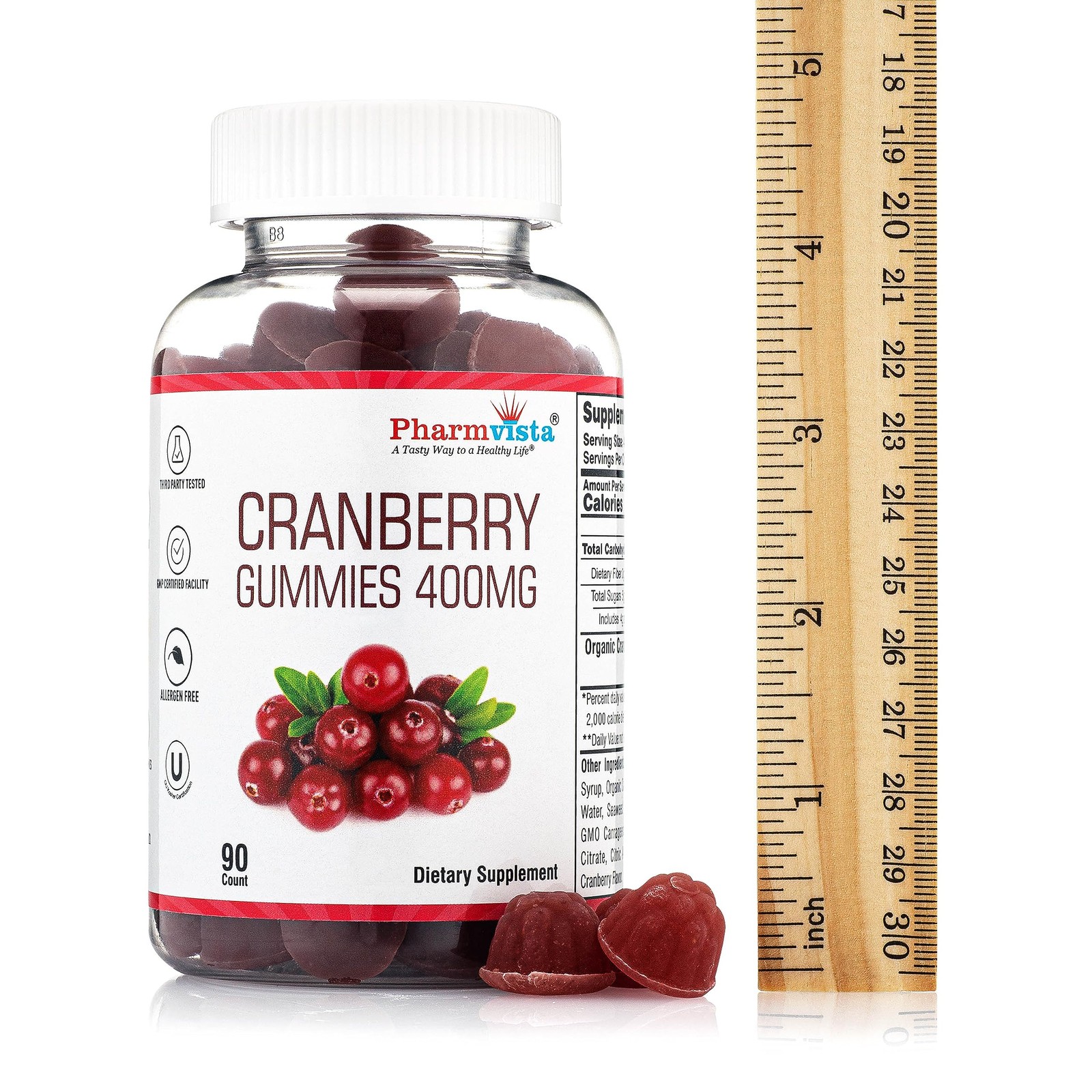 Pharmvista Cranberry Gummies for Kids & Adults 1 Count (Pack of 90), Red