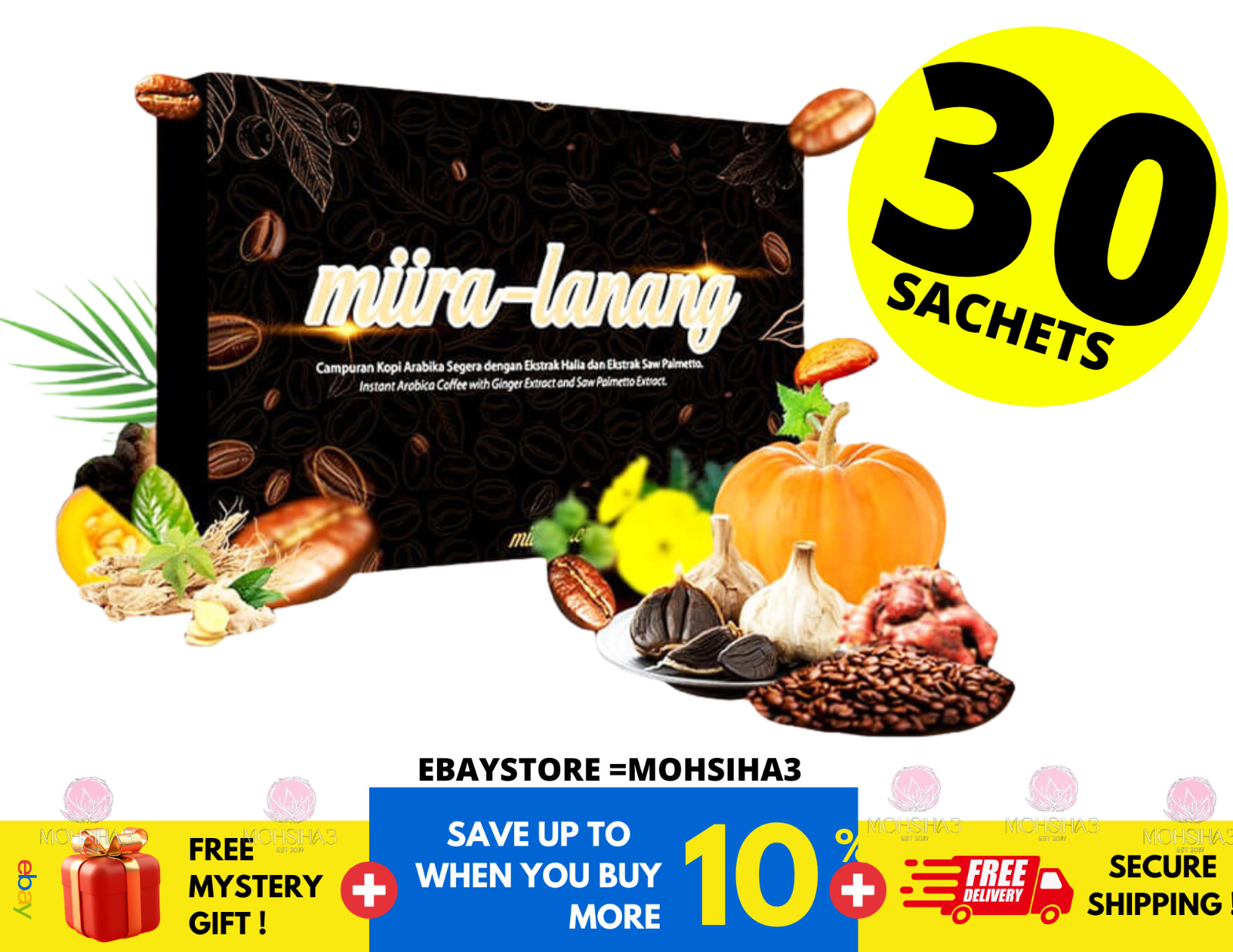 Miira Lanang coffee for men supports prostate and sexual health 30 sachets