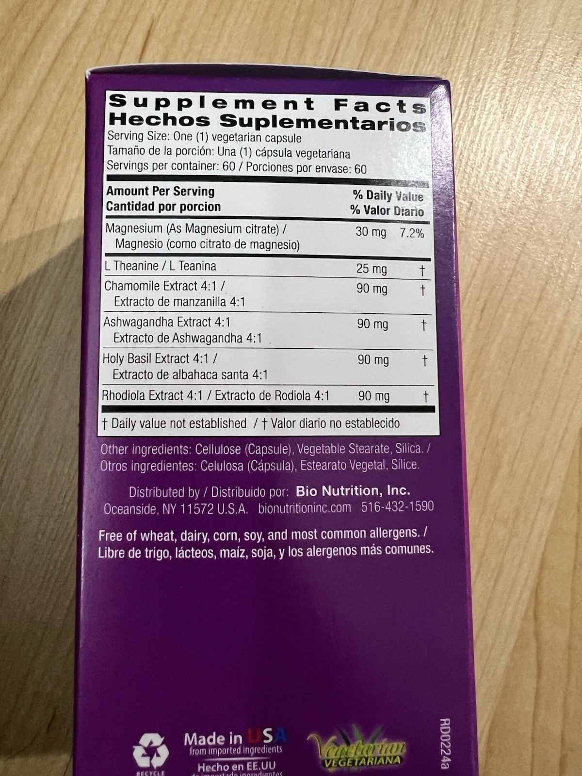Bio Nutrition Emotional Wellbeing 60 Capsules Vegetarian Gluten-Free Supplement