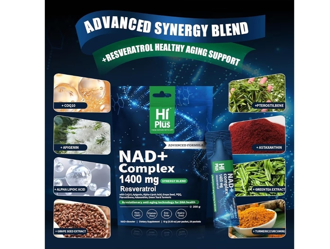 Hi Plus NAD+ Complex Powder 1400mg Resveratrol Blend 200g 20 Packets