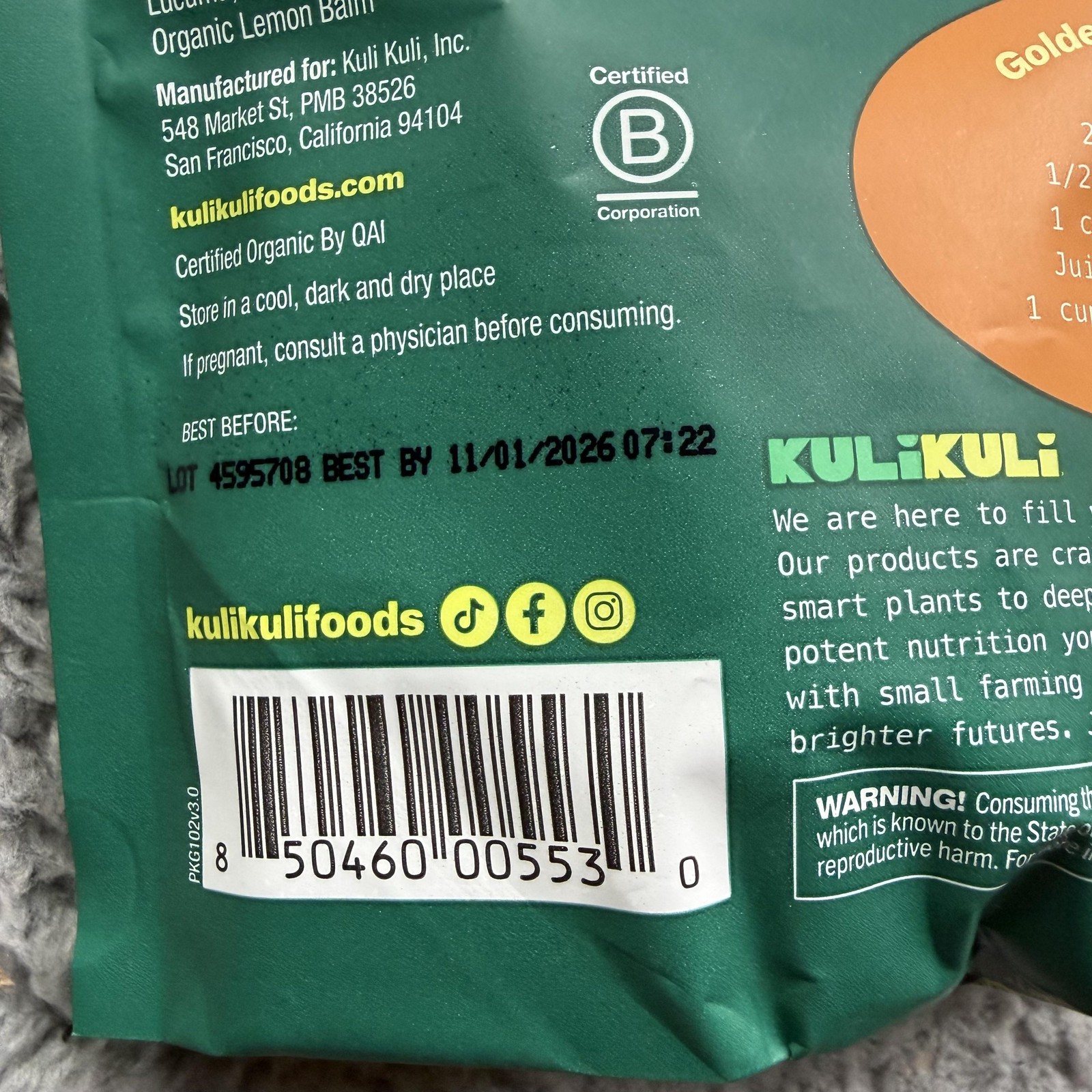 Kuli Kuli Gut Bliss Superfood Blend Powder 6oz 28 Servings Organic Gut Health