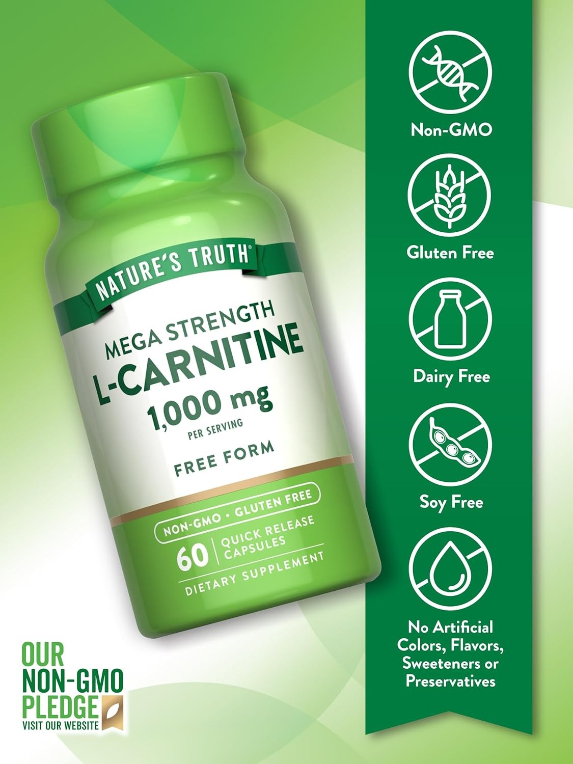 L Carnitine 1000 mg | 60 Capsules | Non-GMO, Gluten Free | by Nature’s Truth