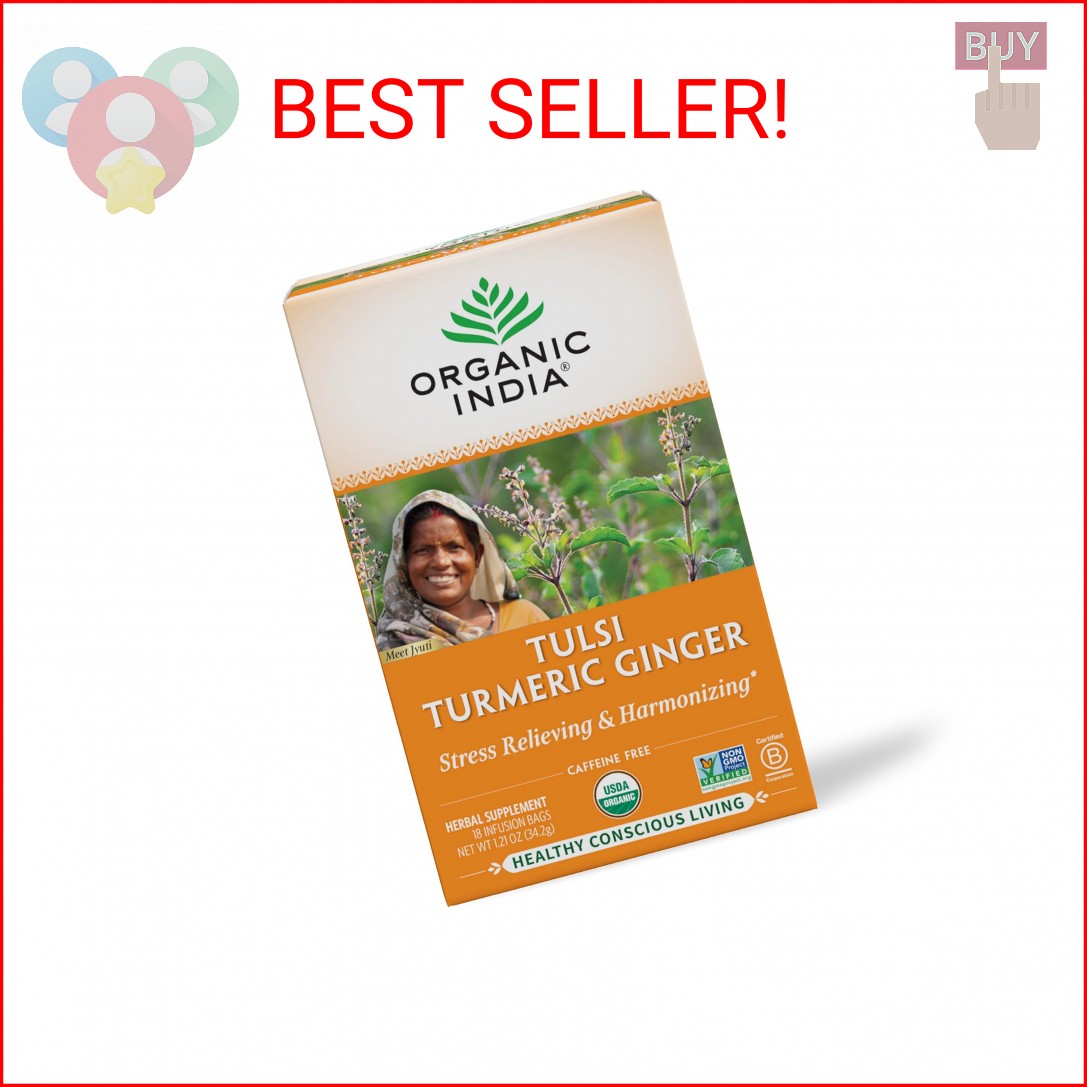 ORGANIC INDIA Tulsi Turmeric Ginger Tea Bags – Herbal Tea, Stress Relieving & Ha
