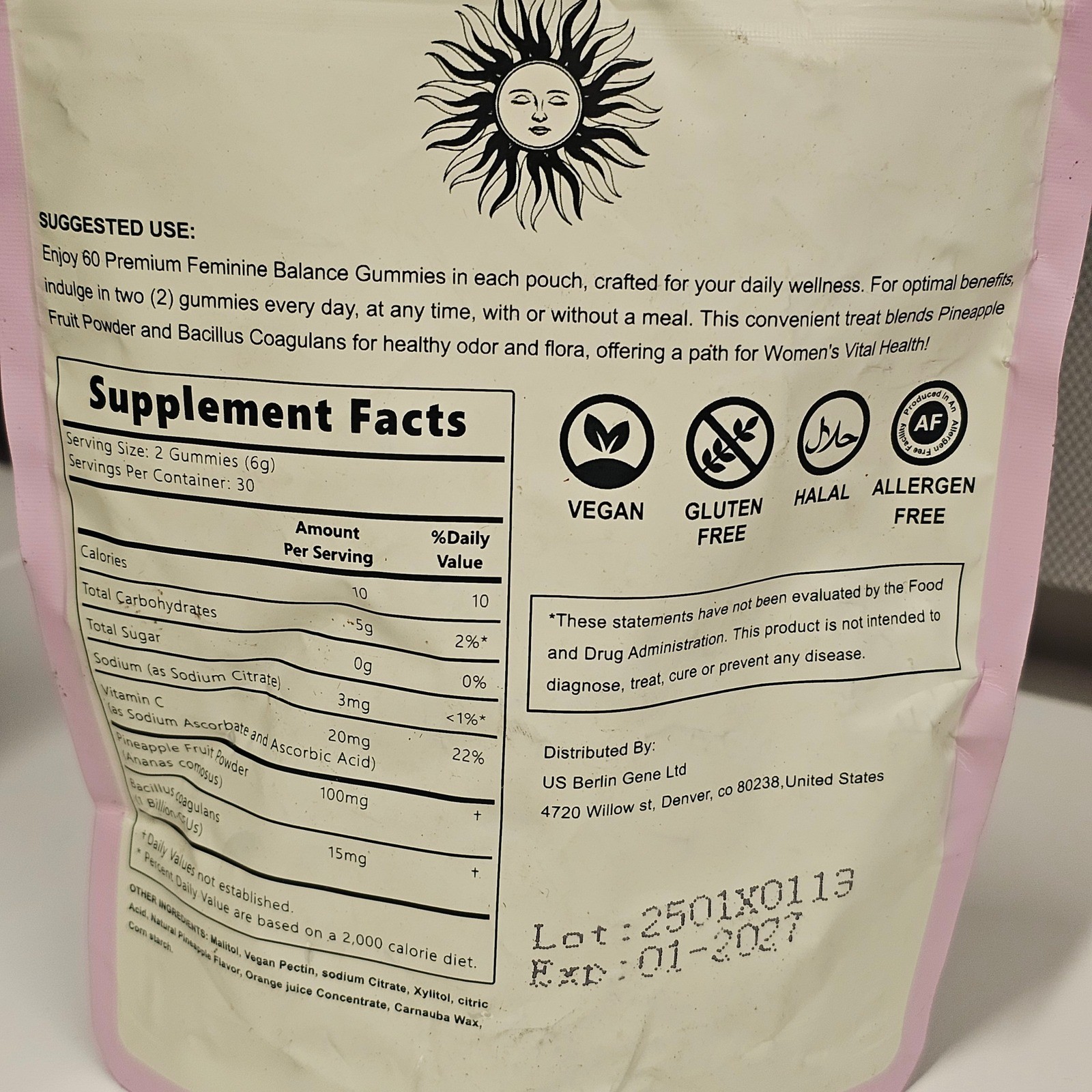 NEW Vital Natural Nutrition 3 BAGS Premium Feminine Balance Gummies Pineapple