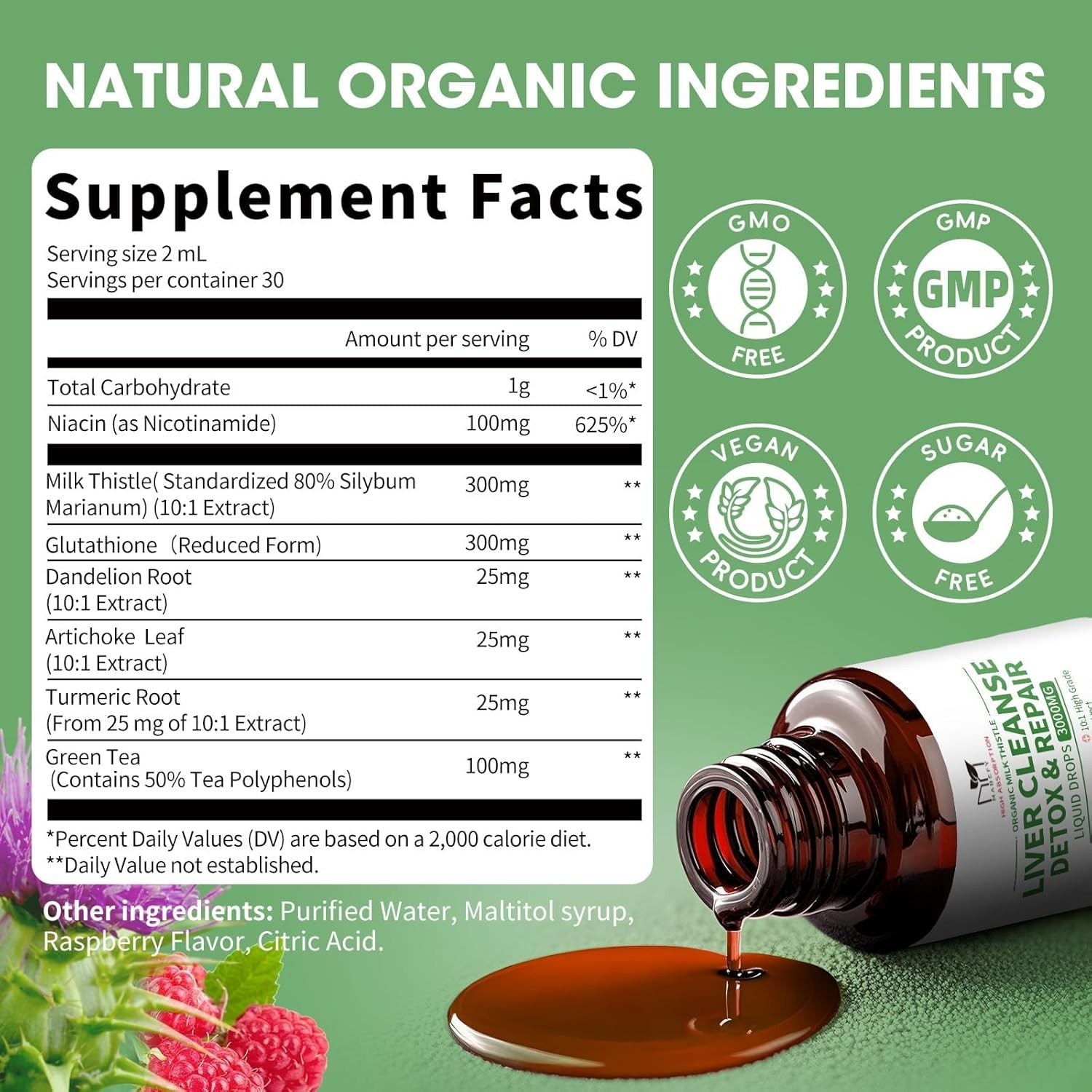 2xMilk Thistle Extract Liquid Drop,Dandelion Root, Liver Cleanse Immune Support