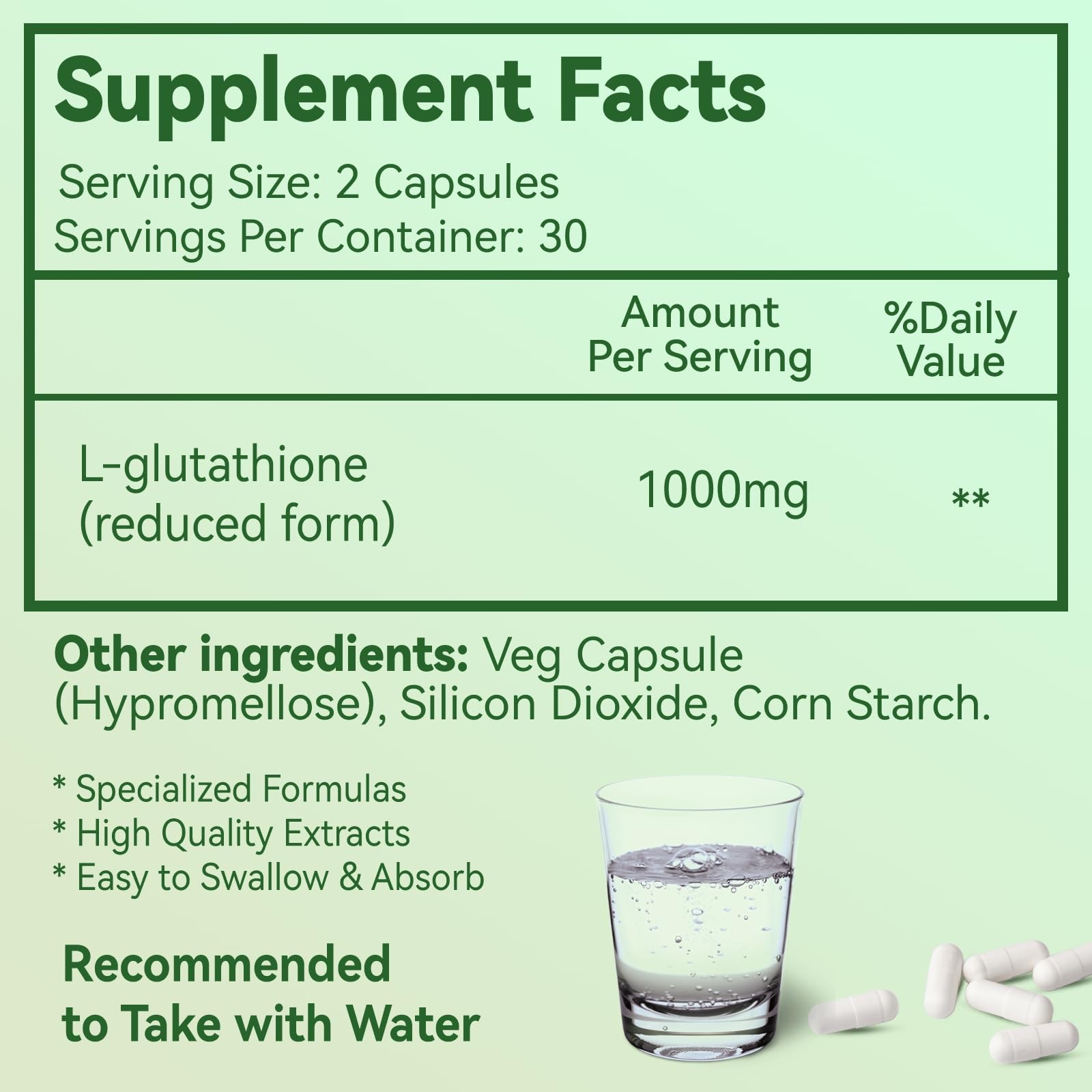 Glutathione Supplement 1000mg Antioxidant 60 Count (Pack of 1), Green