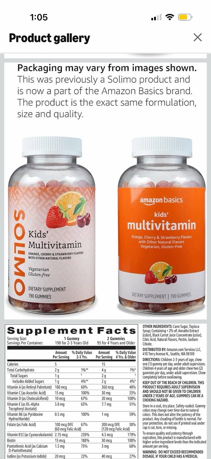 Halal vegetarian Amazon basics Multivitamin Gummy 190 Count
