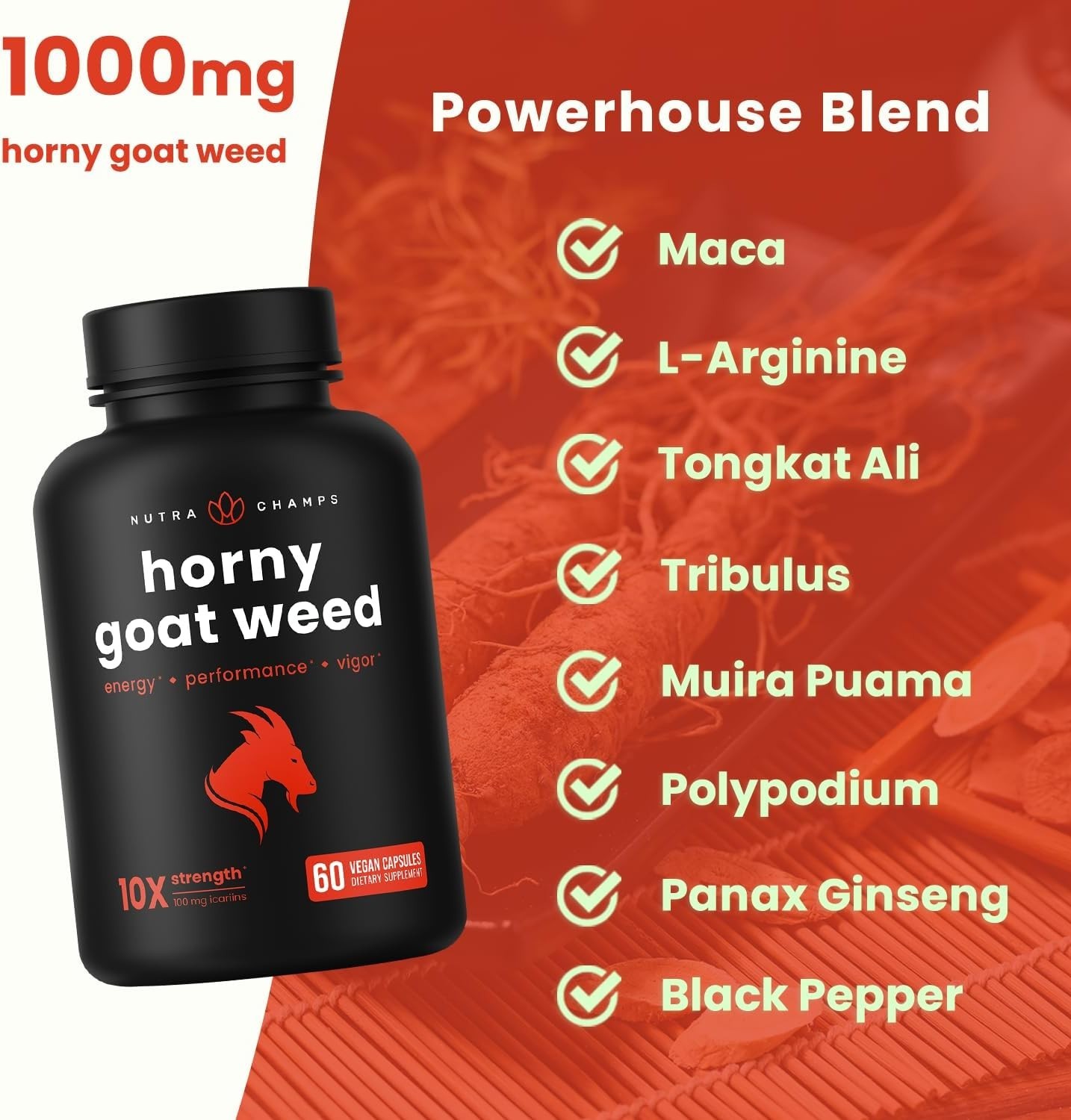 Horny Goat Weed, 1000mg Epimedium Energy Supplement, 10X Strength Icariin, Gi…