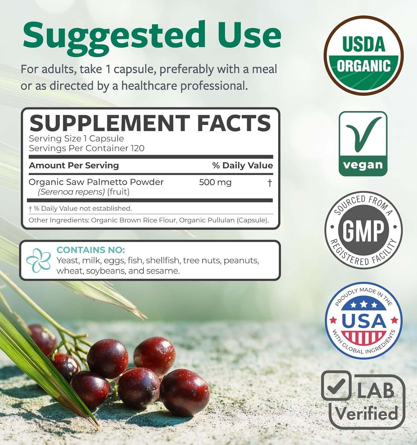 USDA Organic Saw Palmetto Supplement for Men & Women – Organic Saw Palmetto