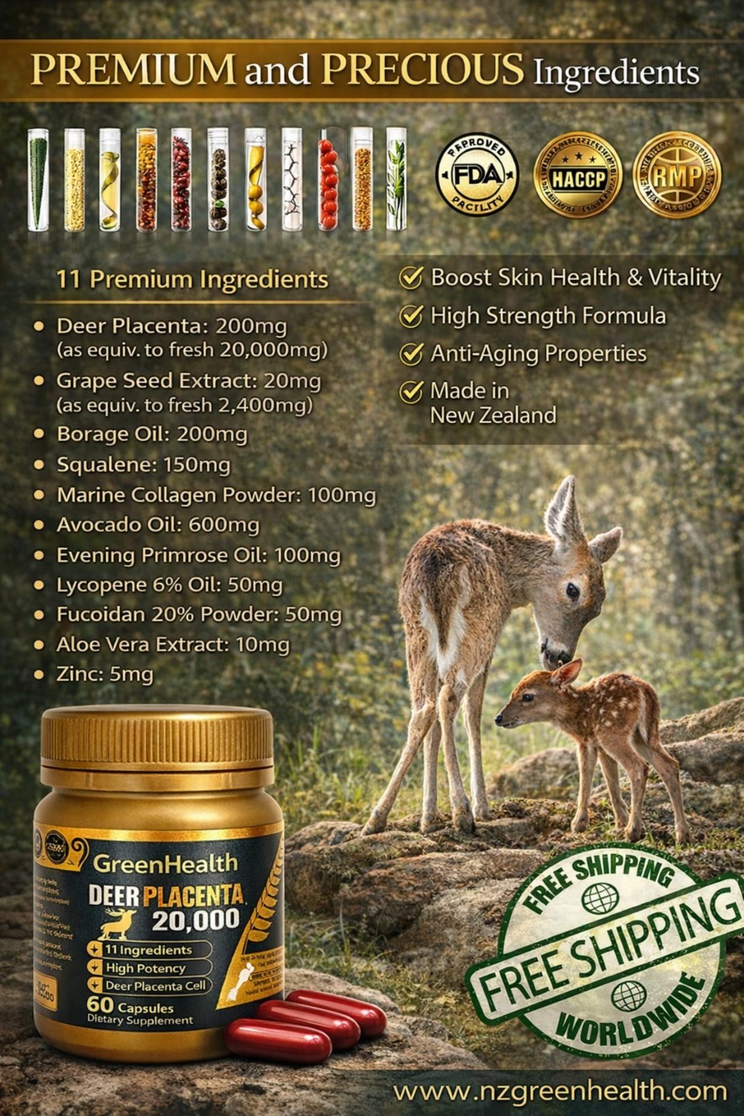 Green Health Deer Placenta Dietary Supplement – 60 Soft Gels