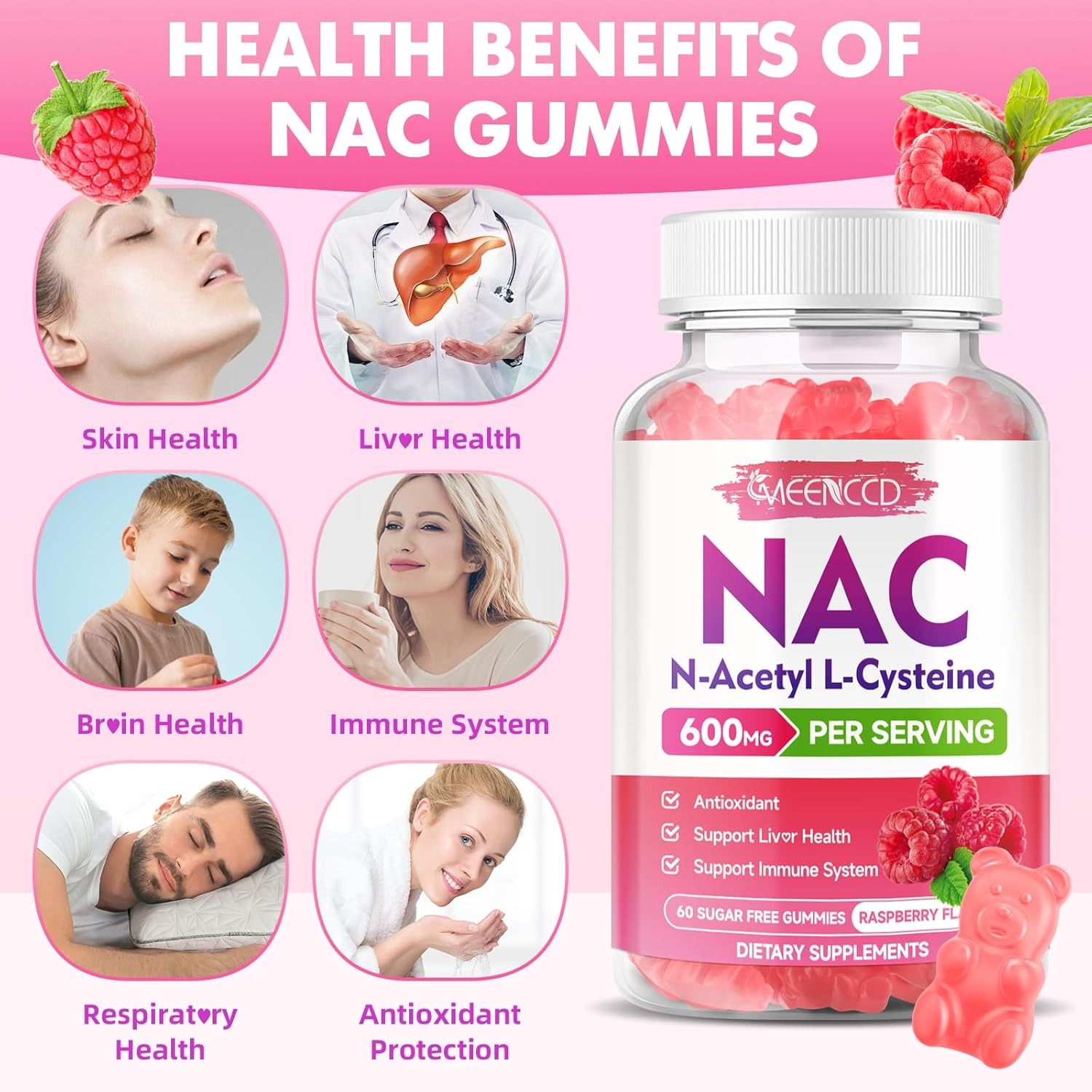NAC Gummies, N Acetyl Cysteine 600mg, Supplement for 60 Count (Pack of 1)