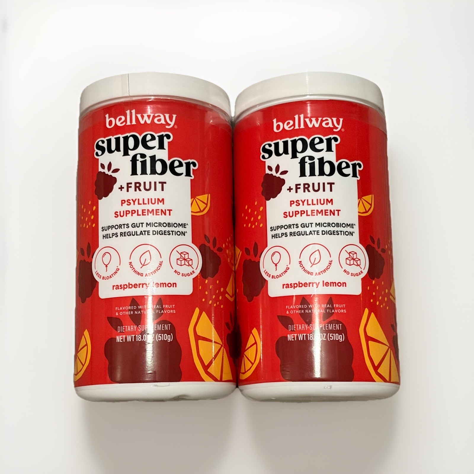 Bellway Super Fiber + Fruit Psyllium Husk Raspberry Lemon 36oz – 2x18oz