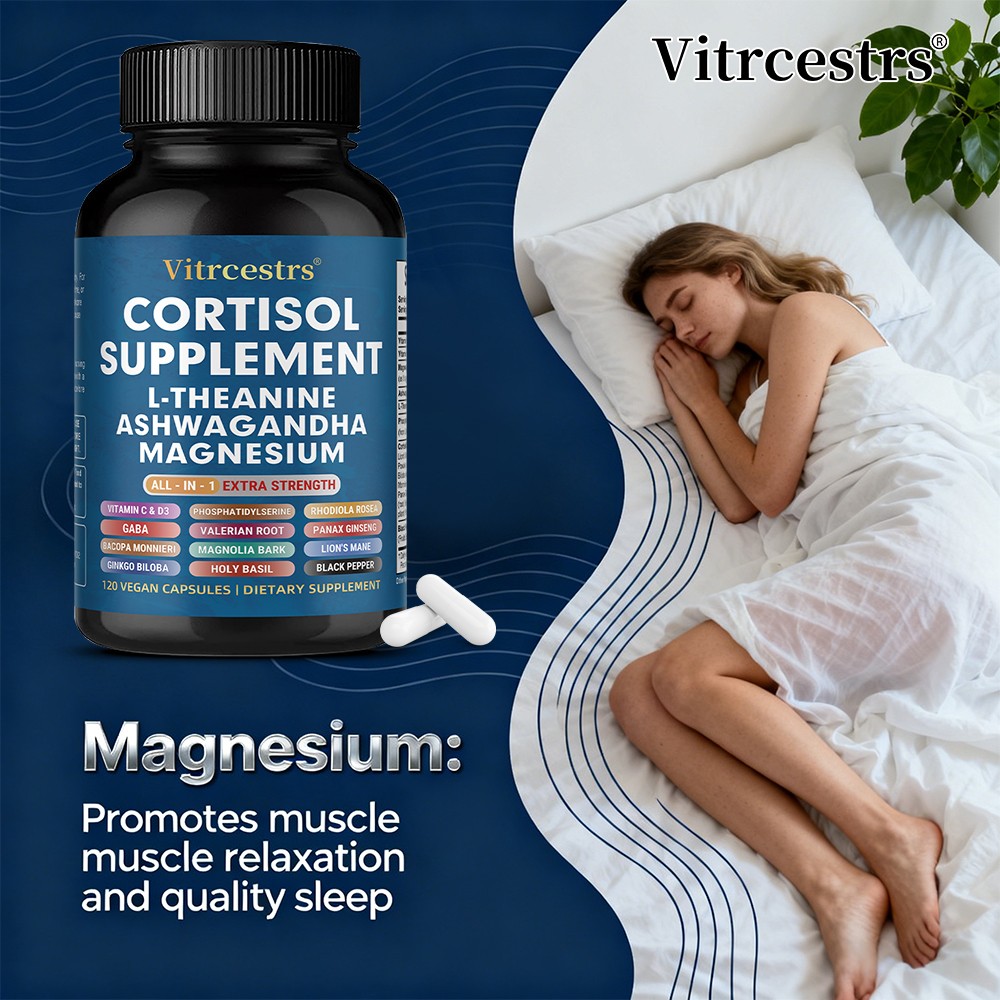 All-in-One Cortisol Capsules 30/60/120Pcs L-Theanine,Magnesium for Stress