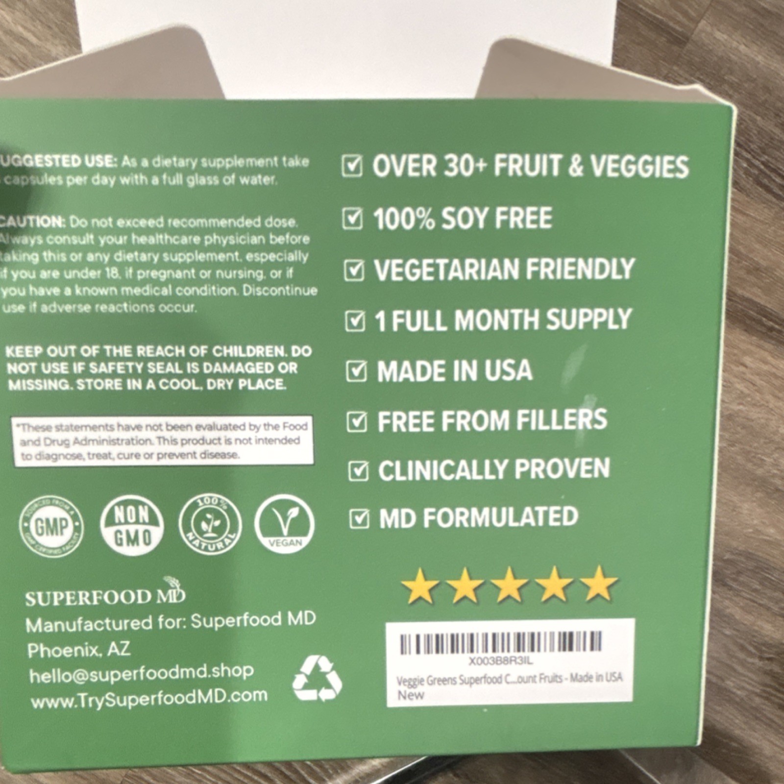Superfood MD Nature’s Fruits & Veggies Vegetarian Capsules Soy-Free 90ct