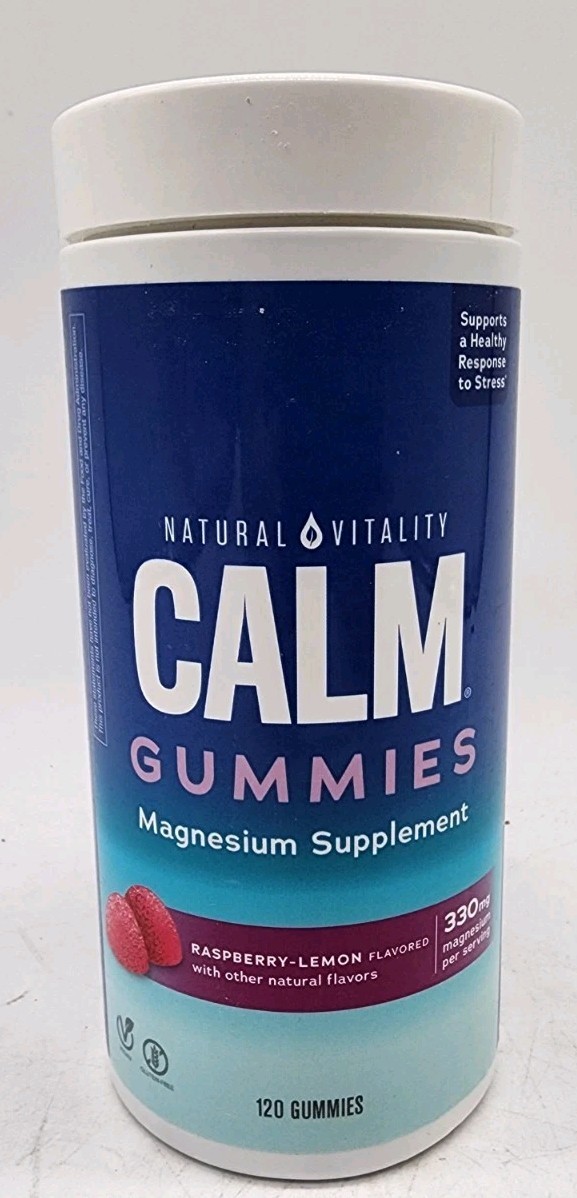 Natural Vitality CALM Gummies 120ct Magnesium Citrate Raspberry Lemon Exp 02/27