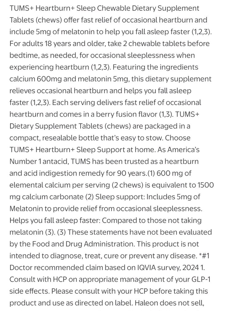 Two Tums+ Chewable Dietary Supplement Tablet Chews With Melatonin 54 ct Bottles