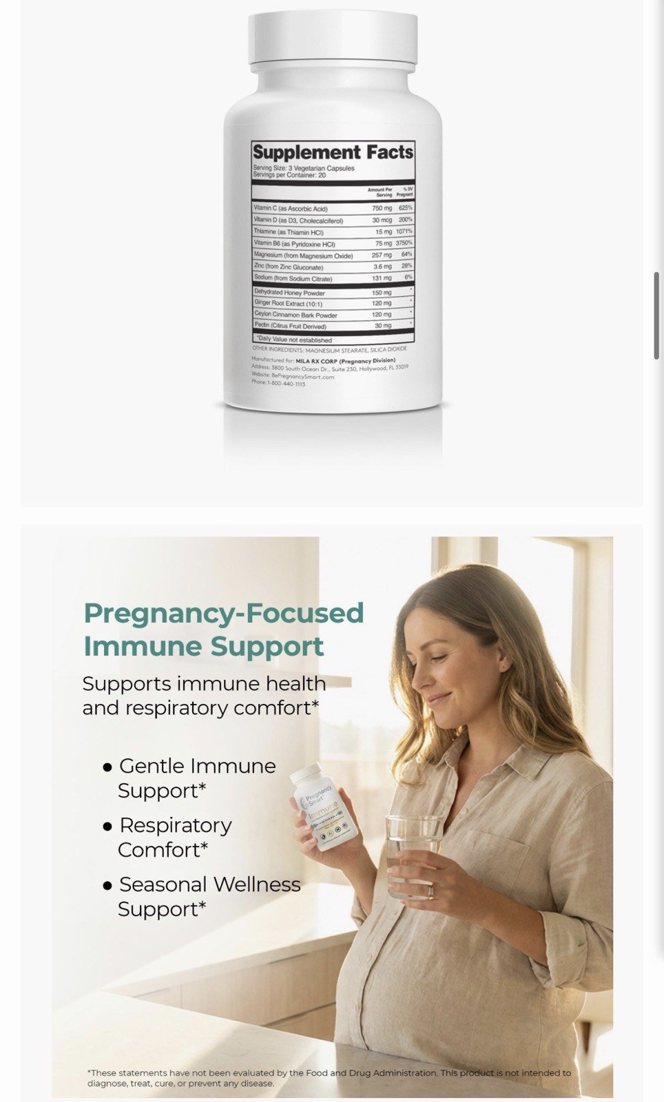 Pregnancy Smart Immune + Respiratory Support Caps 60ct Vegetarian Kosher Halal