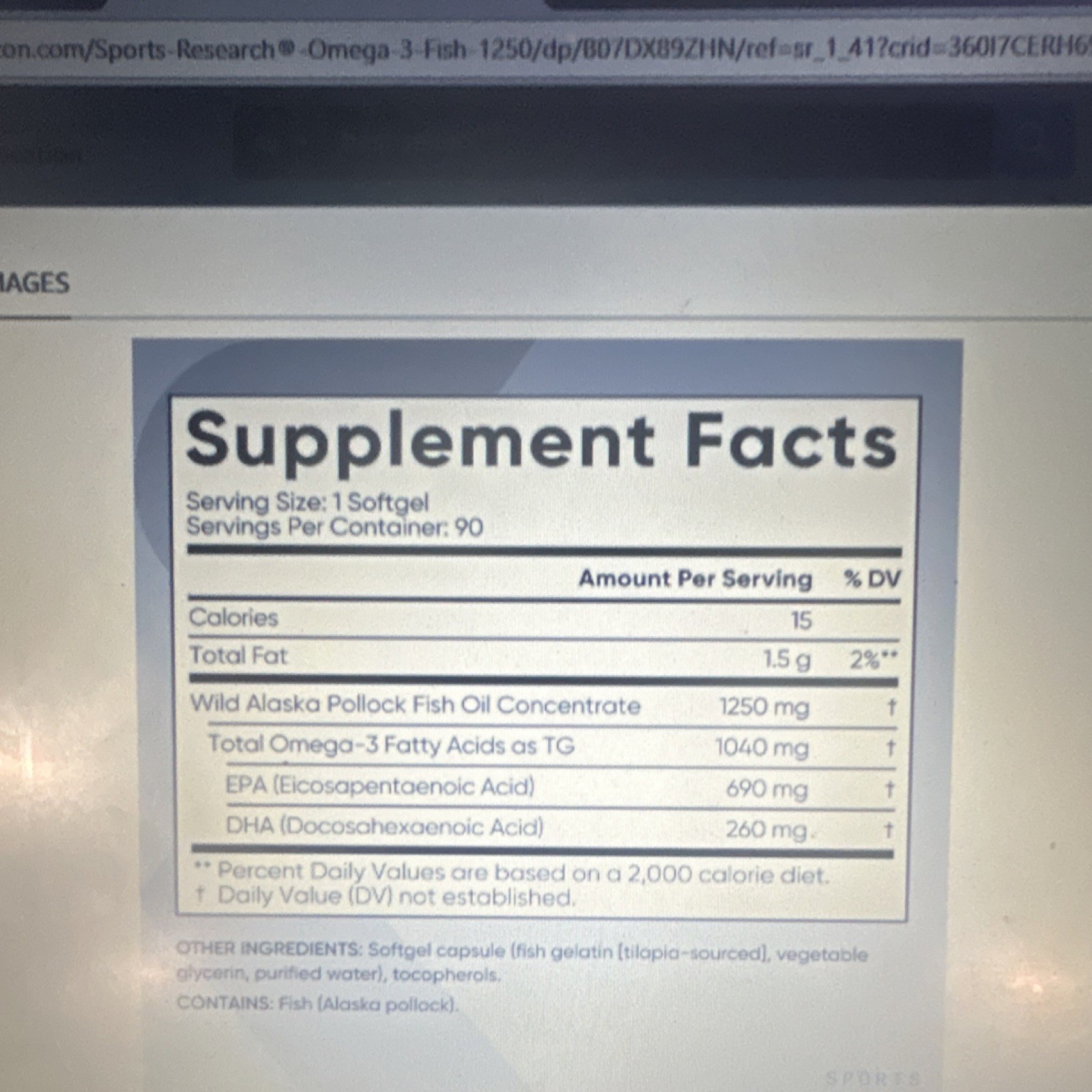 Sports Research Triple Strength Omega-3 Fish Oil 1250mg 90 Softgels Gluten-Free…