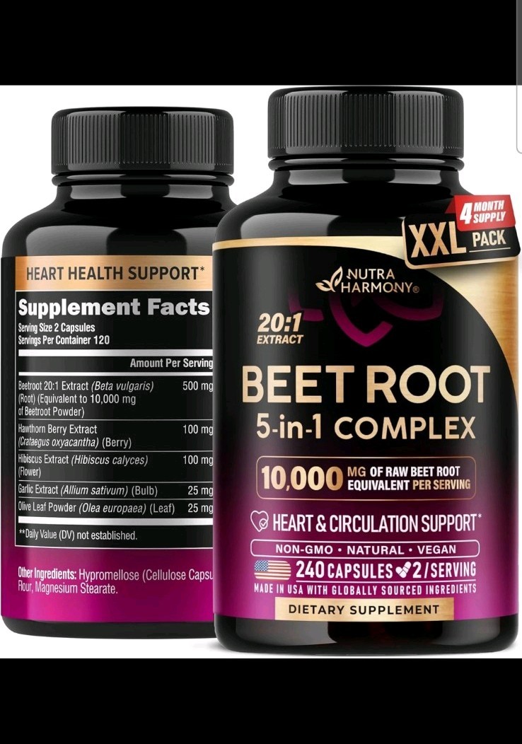 Nutra Harmony BEET ROOT 5-in-1 Complex 240 Capsules Non-GMO Vegan Heart Support